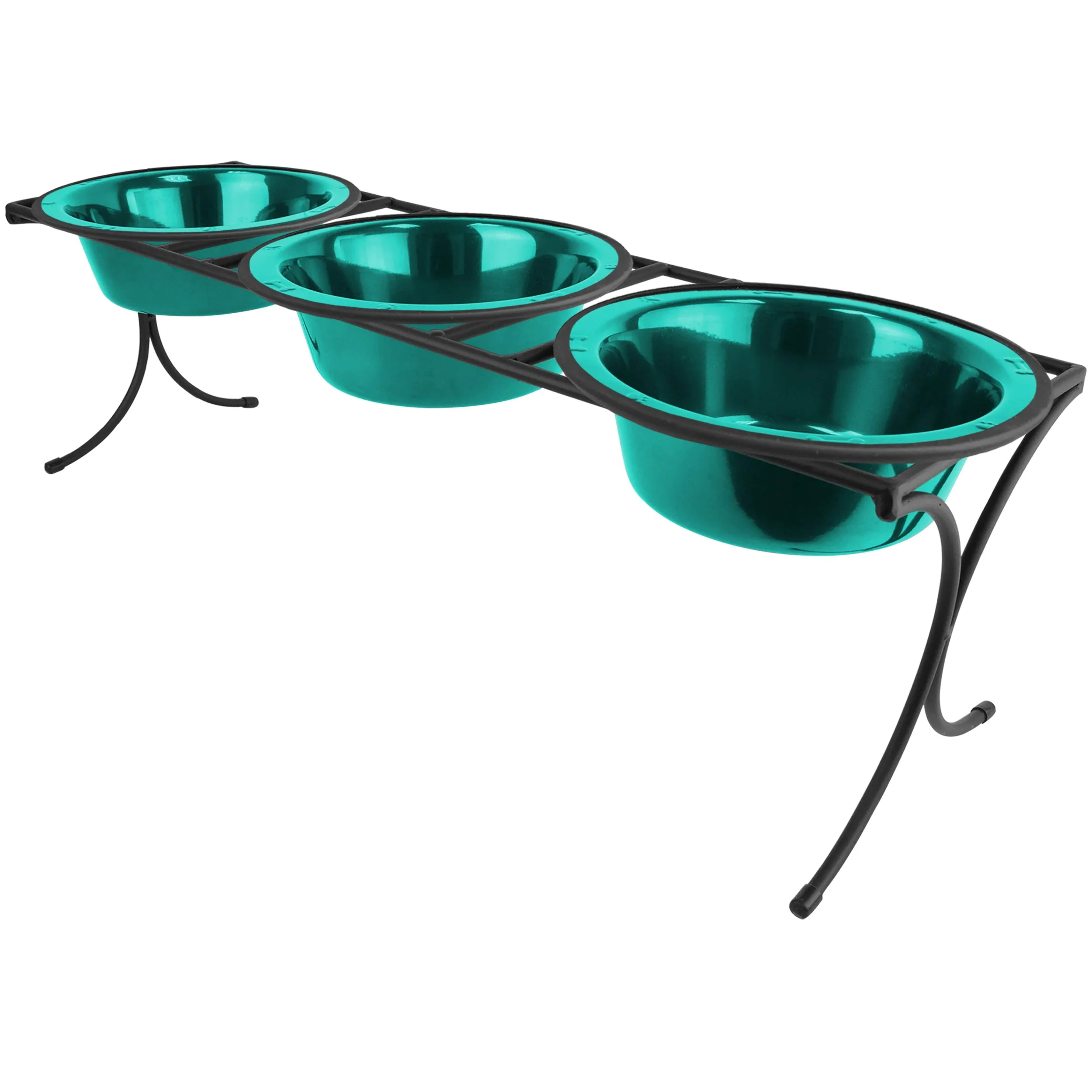 Platinum Pets - Comedero Triple con Cuencos de Acero Inoxidable con Borde Ancho, 12 Tazas, Color Verde Azulado
