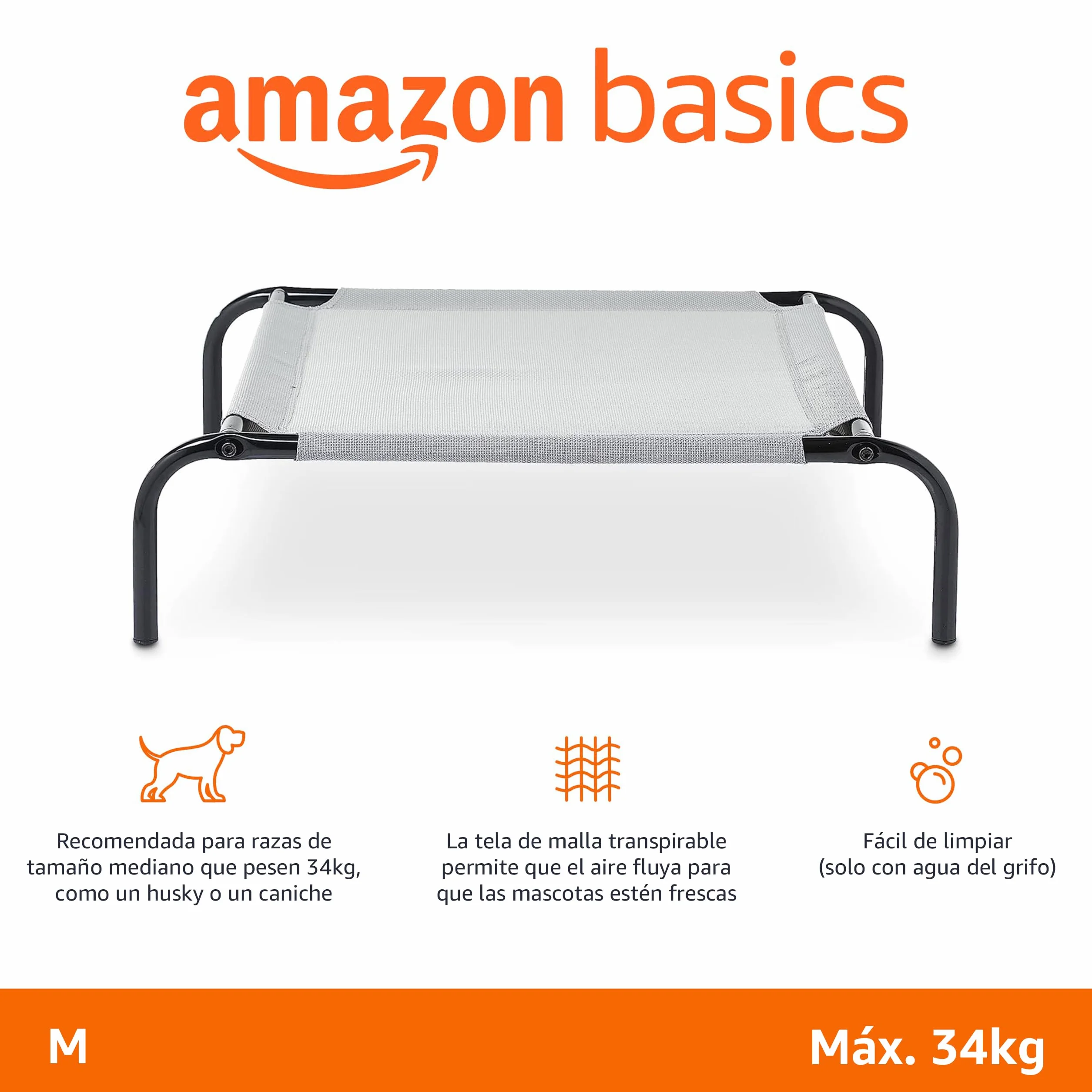 Amazon Basics Cama para perros, elevada refrescante para mascotas, tela, Medium, Gris, 110 x 65 x 19 cm (L x An x Al)