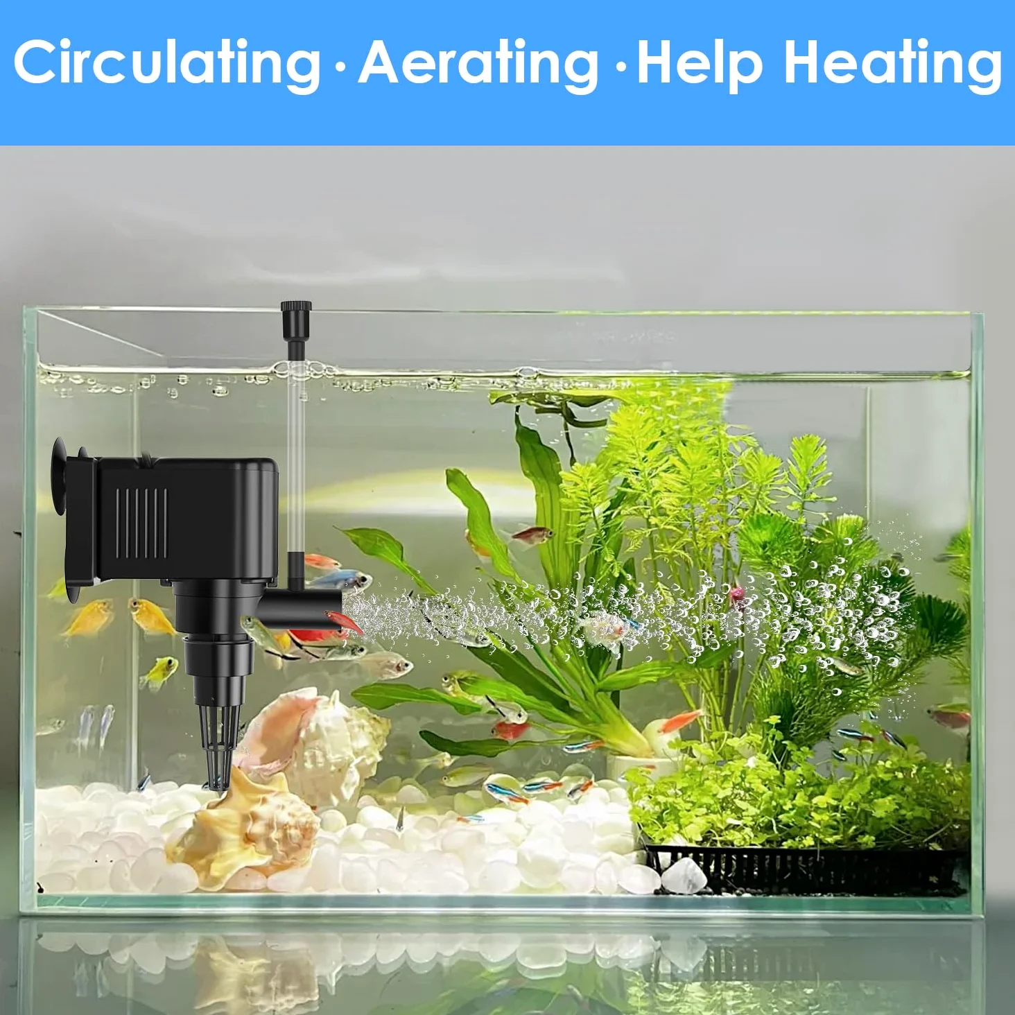 AquaMiracle Bomba de agua circulante 265GPH Powerhead para acuarios con características de aireación