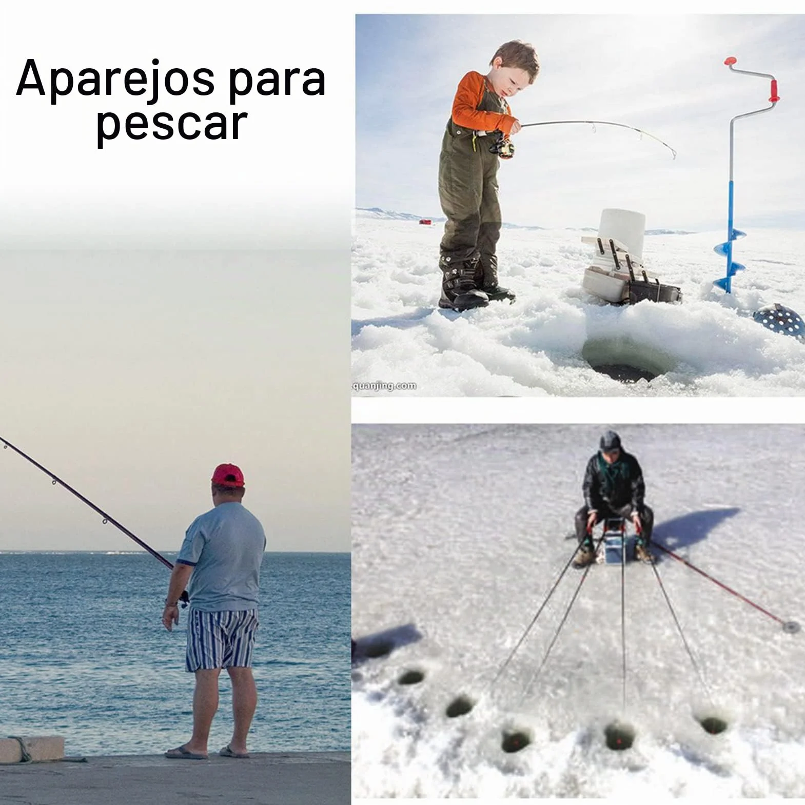 Caña de Pescar de Invierno 75 cm Retráctil Fibra de Vidrio Portátil