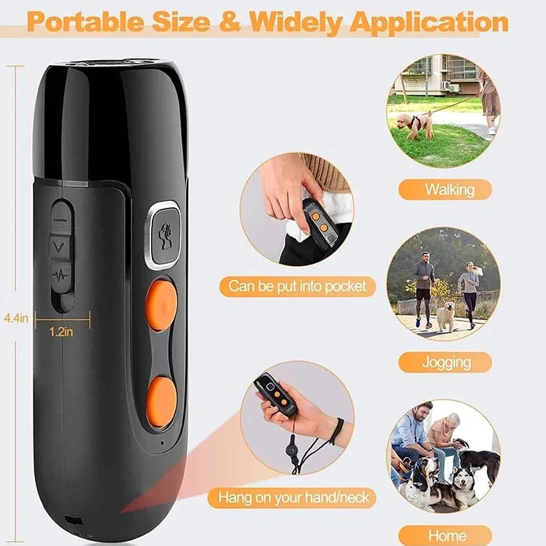 Dispositivo ultrasónico anti ladridos para entrenamiento de perros, controla el ladrido excesivo con linterna LED. Características