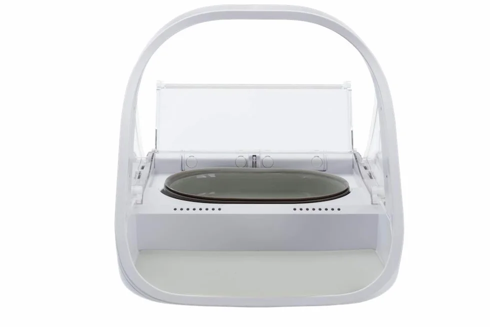 Comedero SureFeed Connect Sure Petcare con lector de microchip y placa de identificación RFID, con aplicación móvil, para comida húmeda y seca, blanco, hub conector, necesita 4 pilas C (no incluidas).