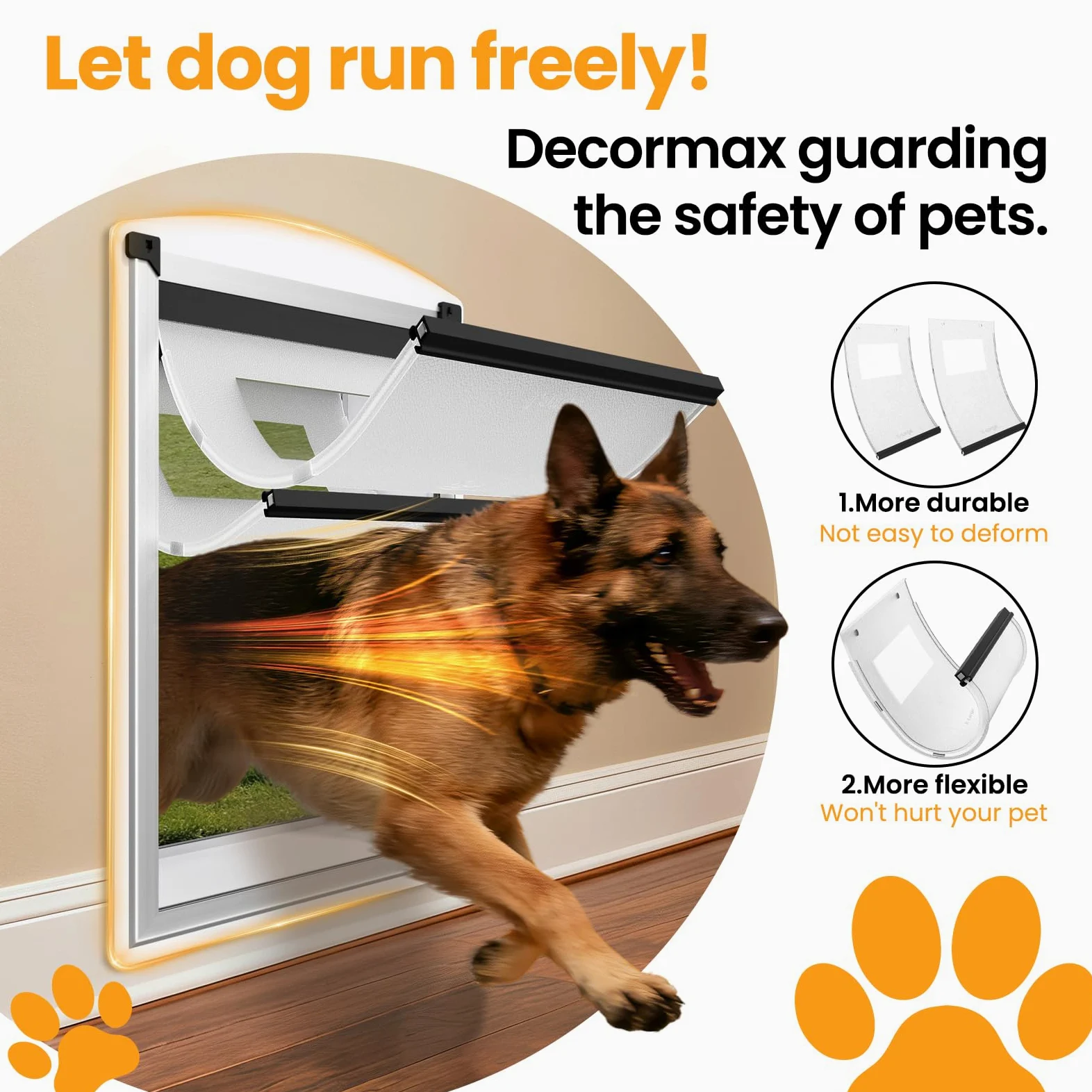 Cat Door for Wall, Energy Efficient Pet Door with Steel Frame, Telescoping Tunnel, Double Magnetic Flaps and Two Sliding Lock Panels, Easy to Install, Milky White, Small | Marco de acero, túnel telescópico, solapas magnéticas dobles, 2 paneles de bloqueo