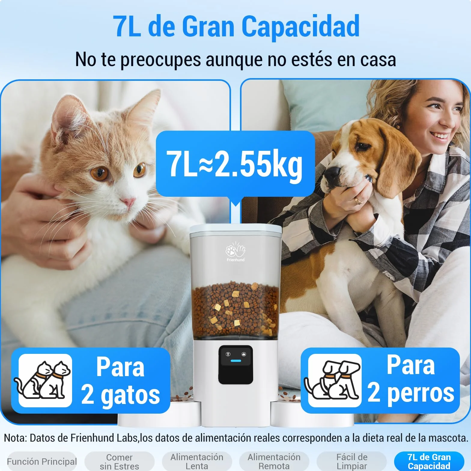 Comedero Gato Automatico Doble WiFi: 5G Dispensador Comida Gatos con Alimentación Lenta y Control por App, Comedero Perro Automatico de 7L para Varias Mascotas, Fácil de Limpiar(ACF190W-C)