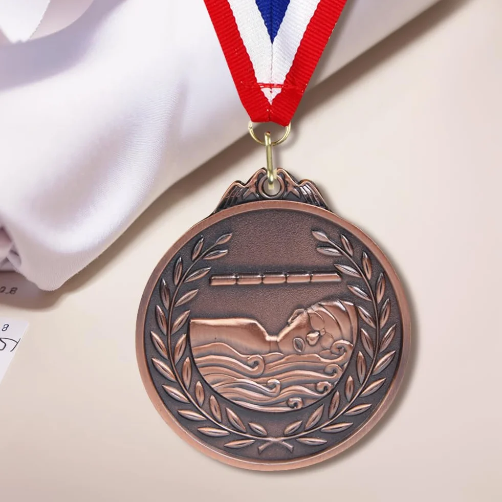 Medalla de natación 6,5 cm Recompensas Deportivas Cinta Cuello Metal Oro Plata Bronce Competiciones