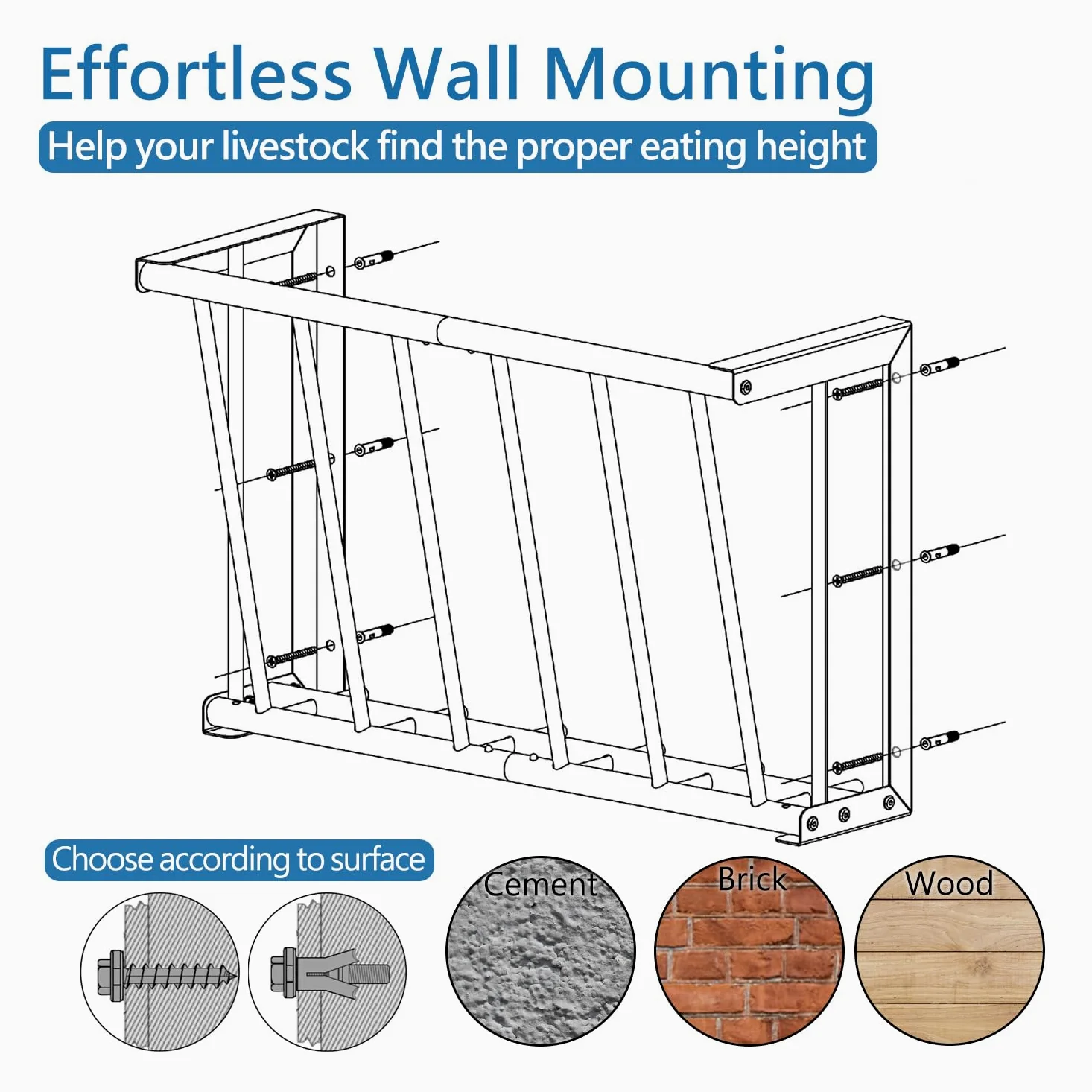 Estante de heno de montaje en pared, alimentador de heno para ganado de 68 cm de largo con capacidad de 16 galones, comedero de heno de acero al carbono para ovejas, cabras, caballos, uso en