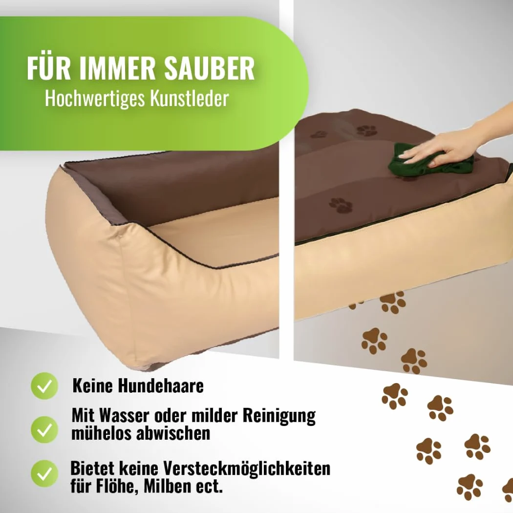 Cama para perros CopcoPet Rocco 2 en 1, impermeable y de piel sintética, con colchón de plástico para perros con espuma de copos o espuma viscoelástica ortopédica