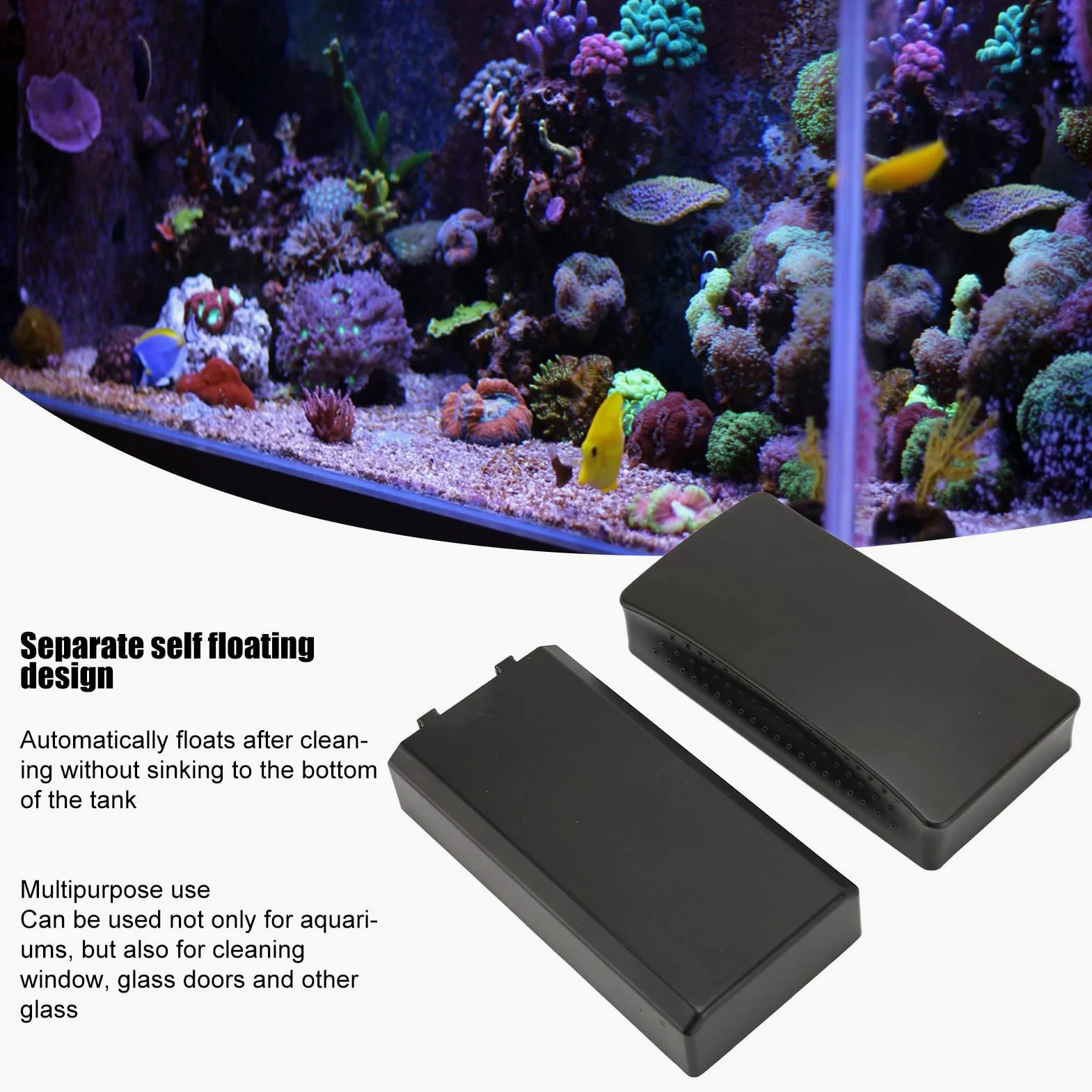 Limpiador Magnético para Acuario, Cepillo Magnético para Pecera con Mango Biónico Ergonómico, Raspador de Algas para Limpiar Ventanas, Puertas de Vidrio (M.)