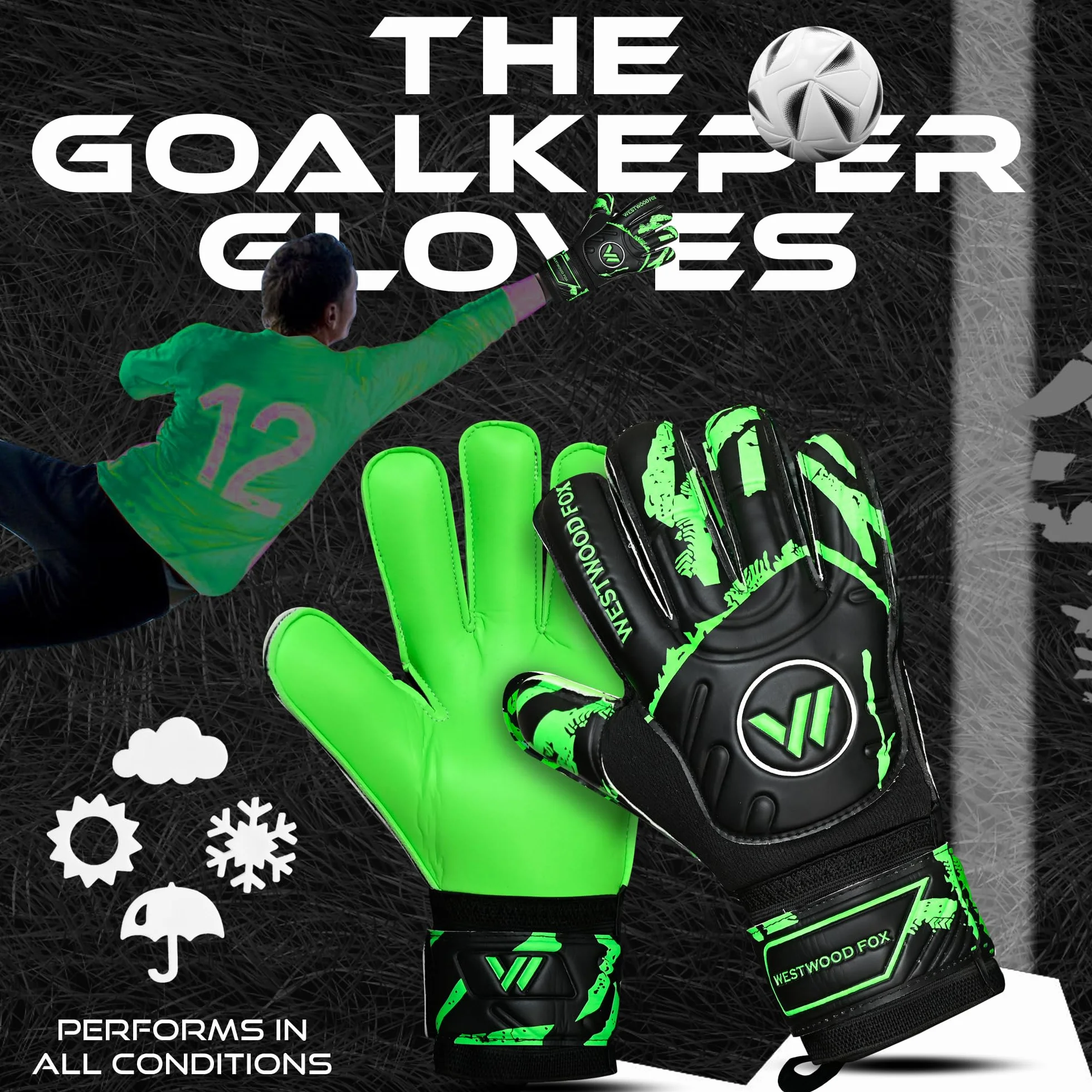 WESTWOOD FOX Guantes de portero fútbol protección dedos agarre pesado palma látex 4+3 mm soporte muñeca