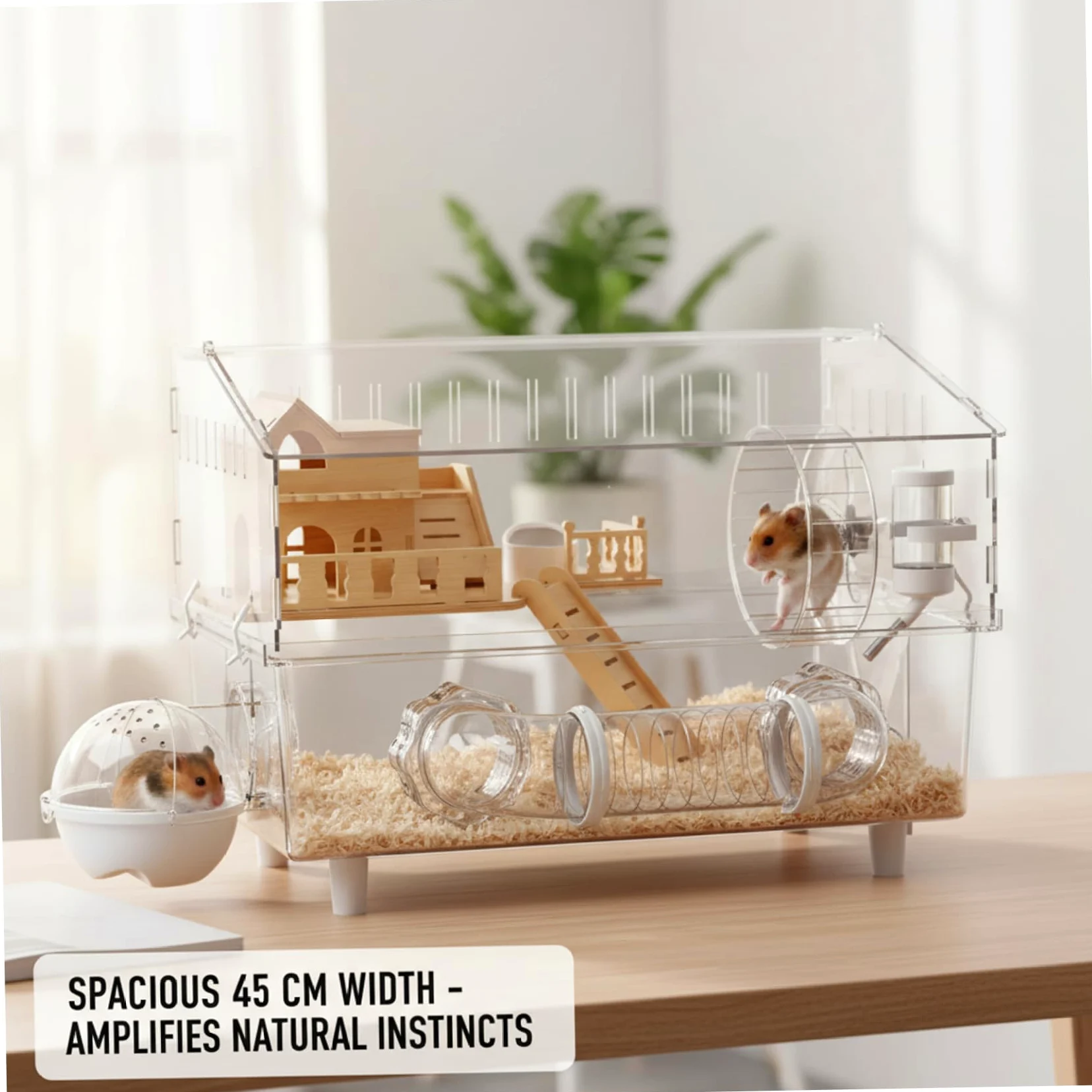 Jaula para hámster, Espacioso hábitat de hámster acrílico Transparente con Loft de Madera, diseño a Prueba de Escapes para hámsteres y Ratones.