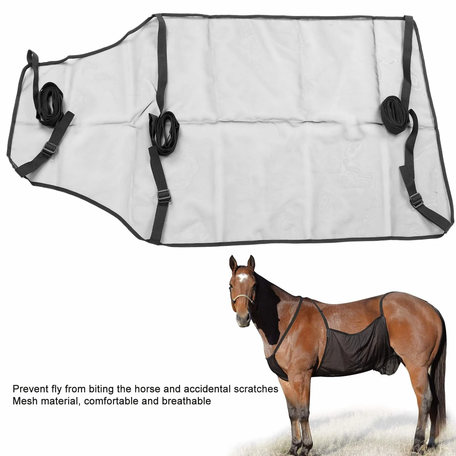 Protector de Vientre de Caballo, Protector de Vientre de Malla para Montar a Caballo, Ajustable, Suave, Transpirable, Ligero, Ajuste Estable, Protector Equino, Cubierta de