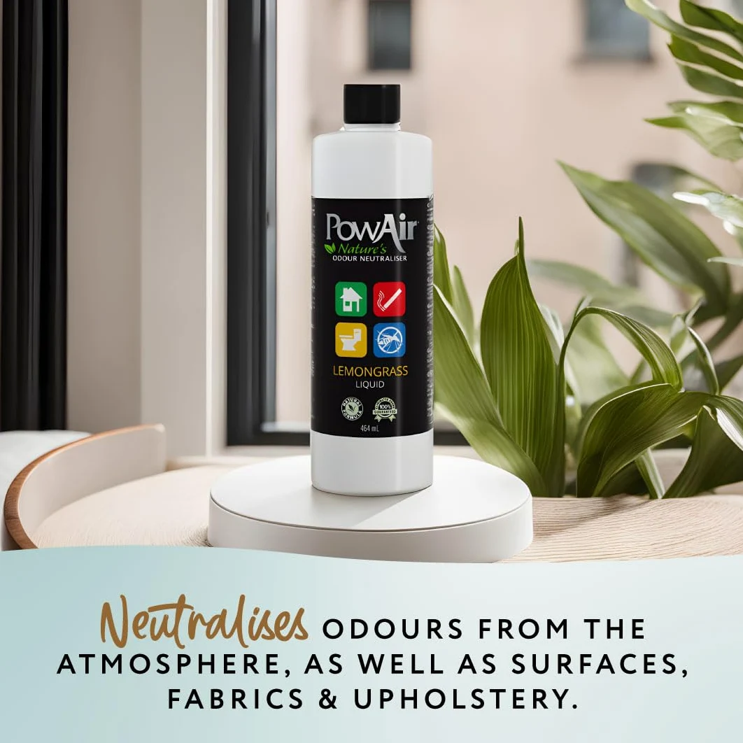 PowAir Neutralizador de olores líquido natural, fragancia de citronela, control de olores versátil para el hogar, coche, mascotas, ideal para soluciones de limpieza, pulverizadores, difusores (922 ml)