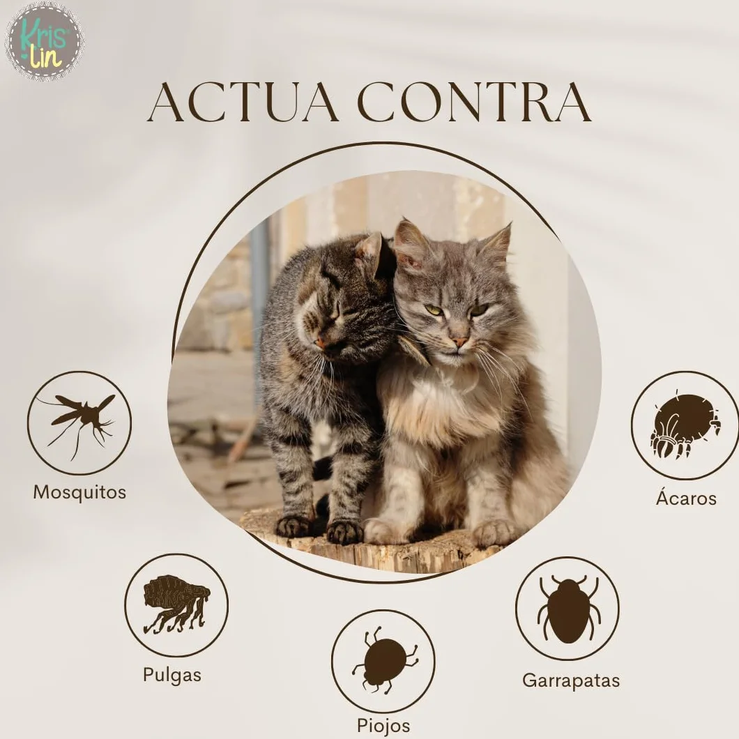 Pack de 8 Collares antiparasitarios para Gatos con Margosa, geraniol y lavandino | Cítrico | Marrón | 30 cm