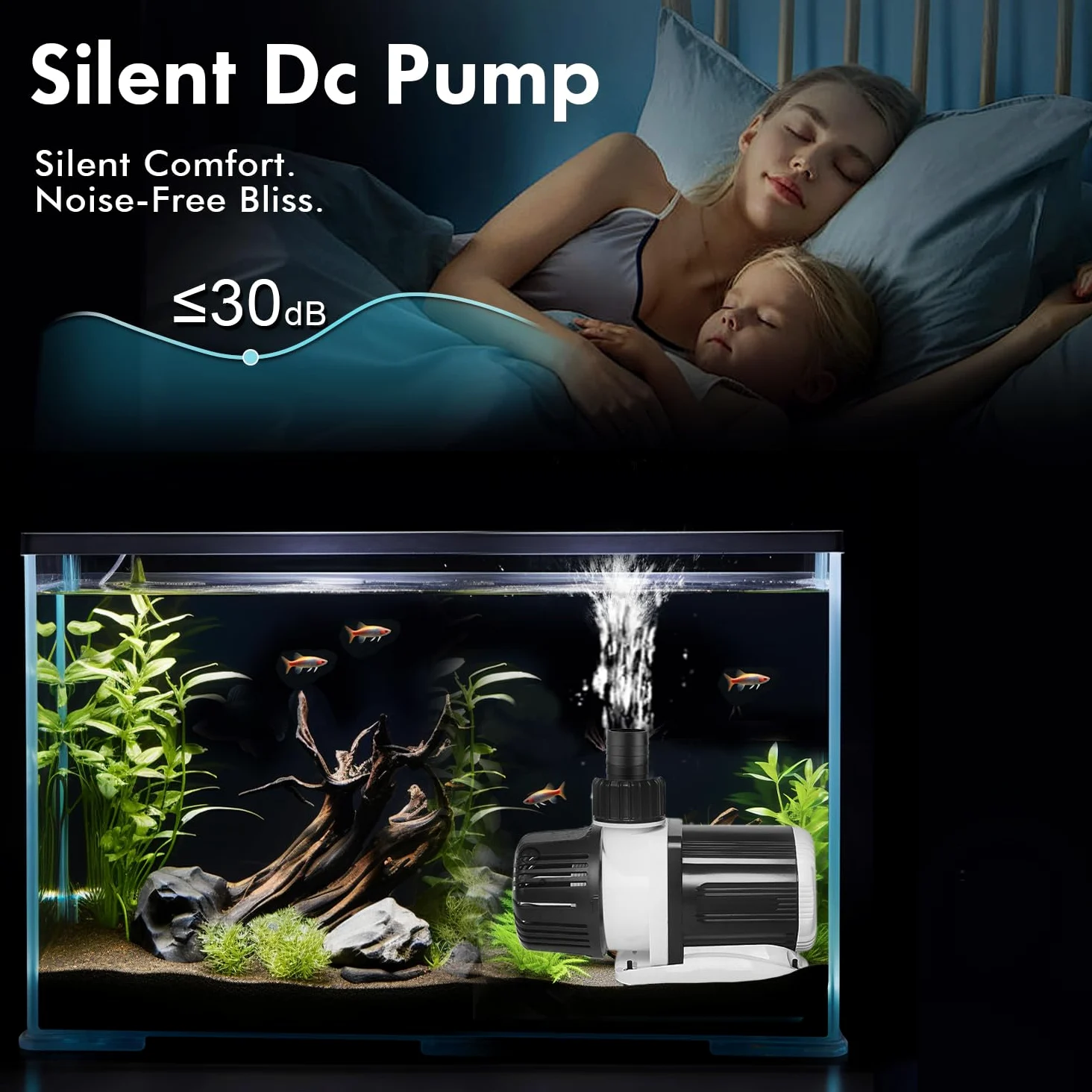 Aquastation DC5000 - Bomba silenciosa controlable para acuario de CC de 40 W, 1320 GPH, con controlador de onda sinusoidal para circulación de sumidero de peceras de arrecife de coral de agua