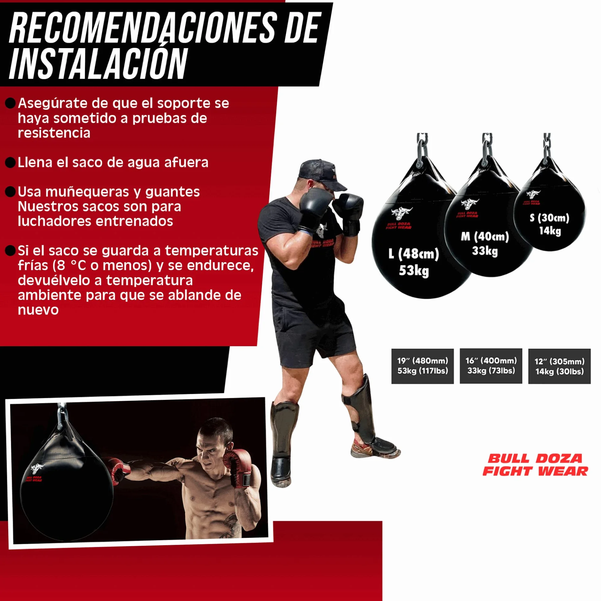 Bull Doza Fight Wear Saco de Boxeo de Agua Resistente Impermeable