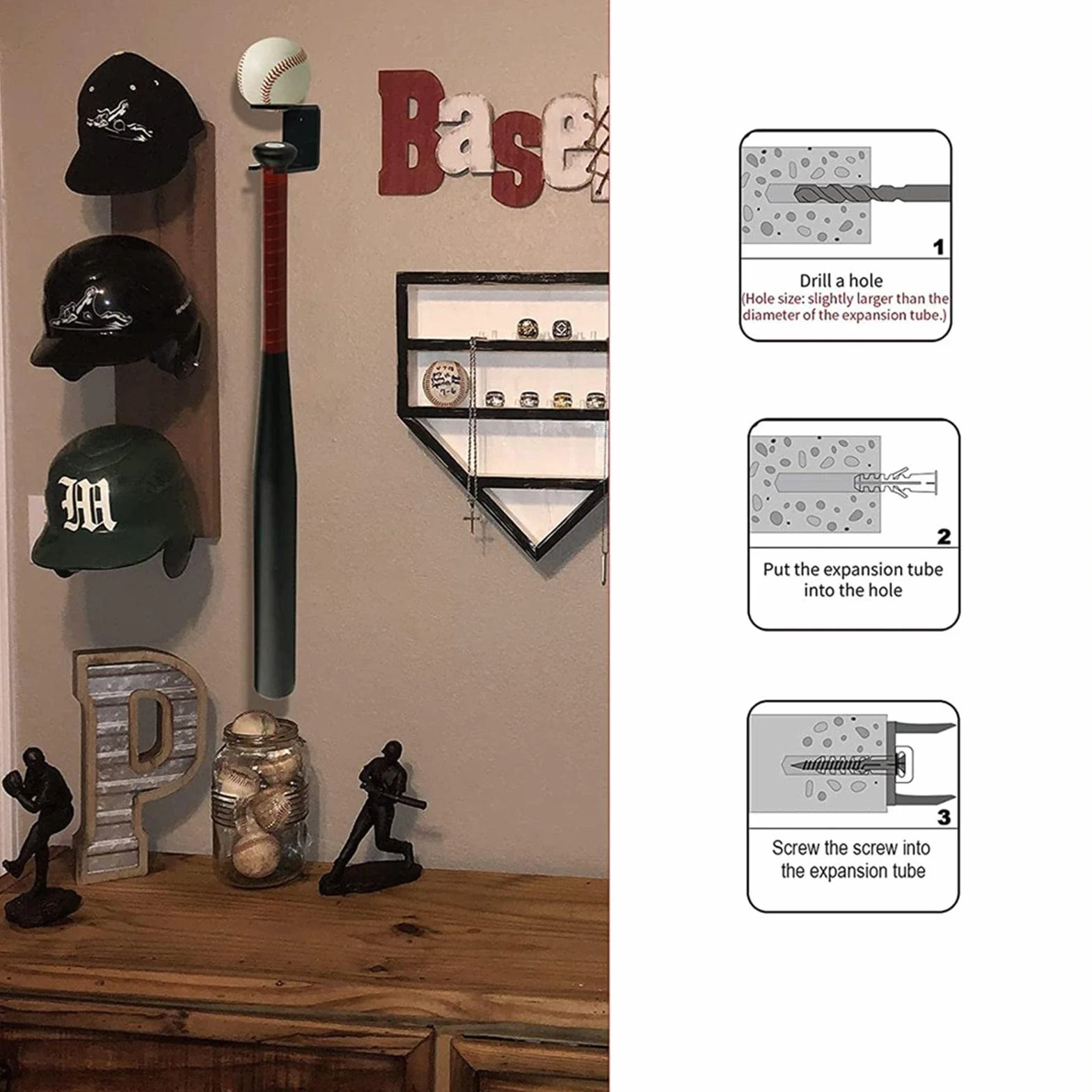 Soporte para bate de béisbol acrílico de pared, 1 par, estante vertical para hogar y oficina