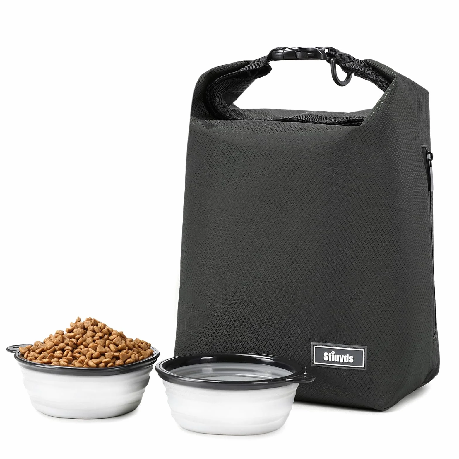 Contenedores de almacenamiento de alimentos para mascotas, bolsa de viaje para comida para perros con 2 cuencos plegables de viaje para perros, contenedor de almacenamiento impermeable para el