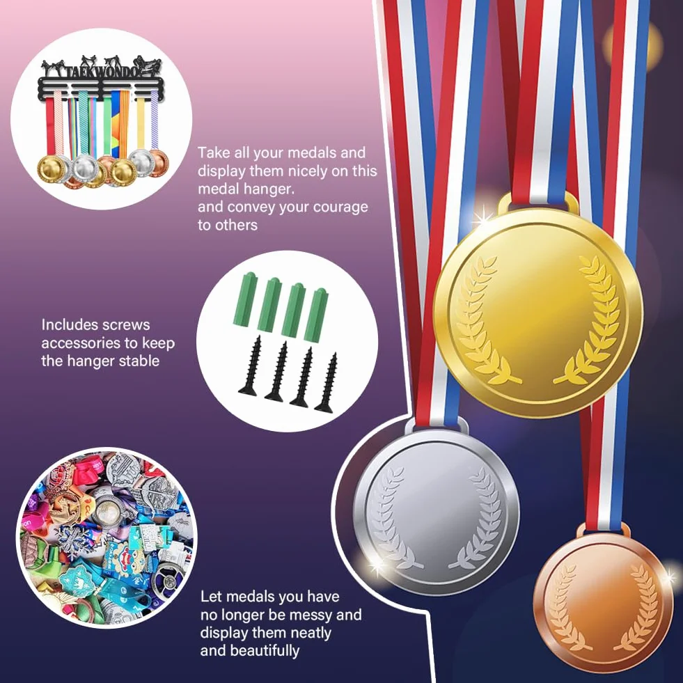 SUPERDANT Taekwondo Colgador de Medallas Pared Metal 40x15CM