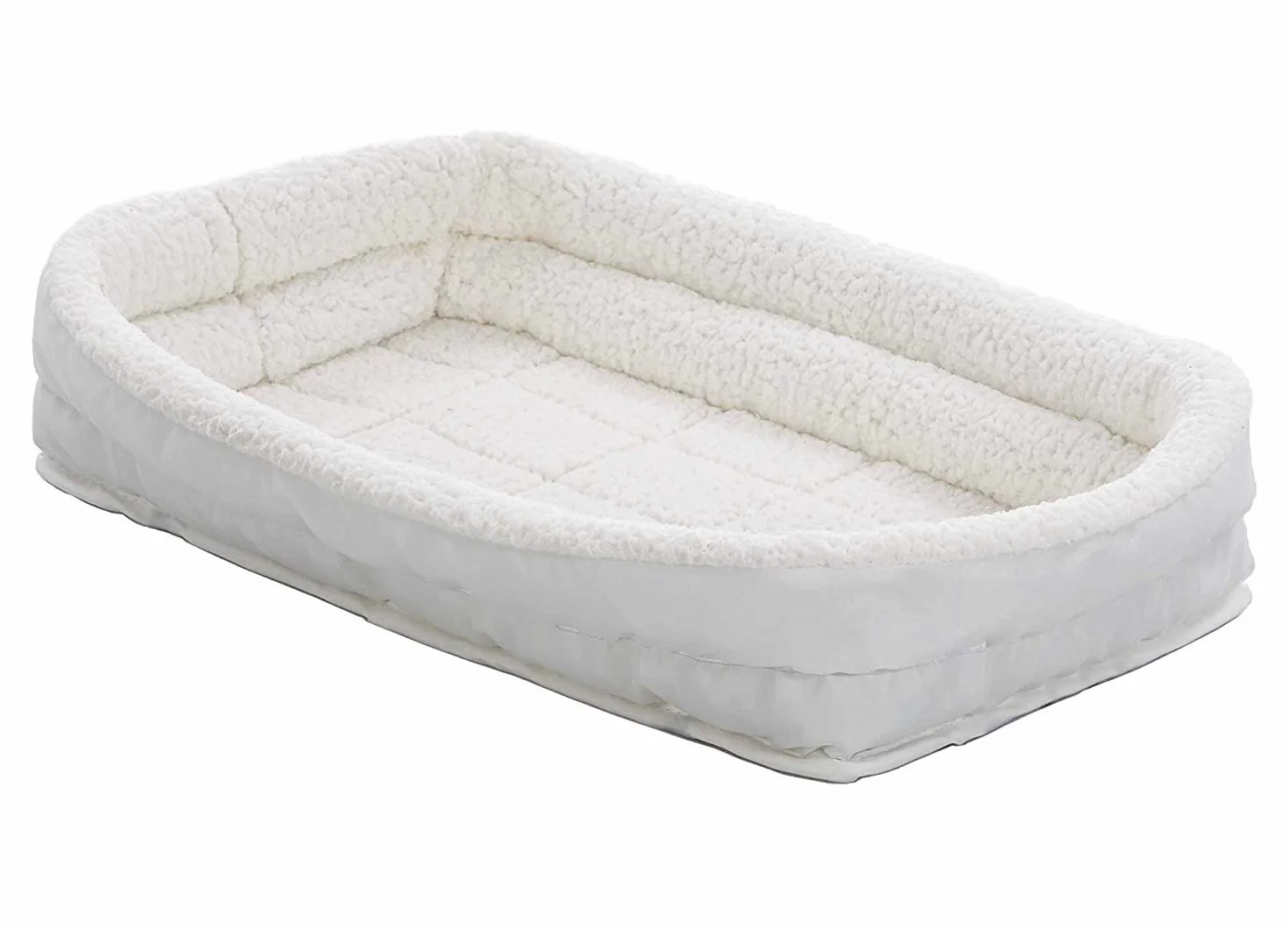 MidWest Homes for Pets QuietTime - Cama para mascotas con doble borde acolchado, colchón para jaulas de 46 cm, lavable a máquina, sujeción firme con correas elásticas, felpa blanca, tamaño XXS
