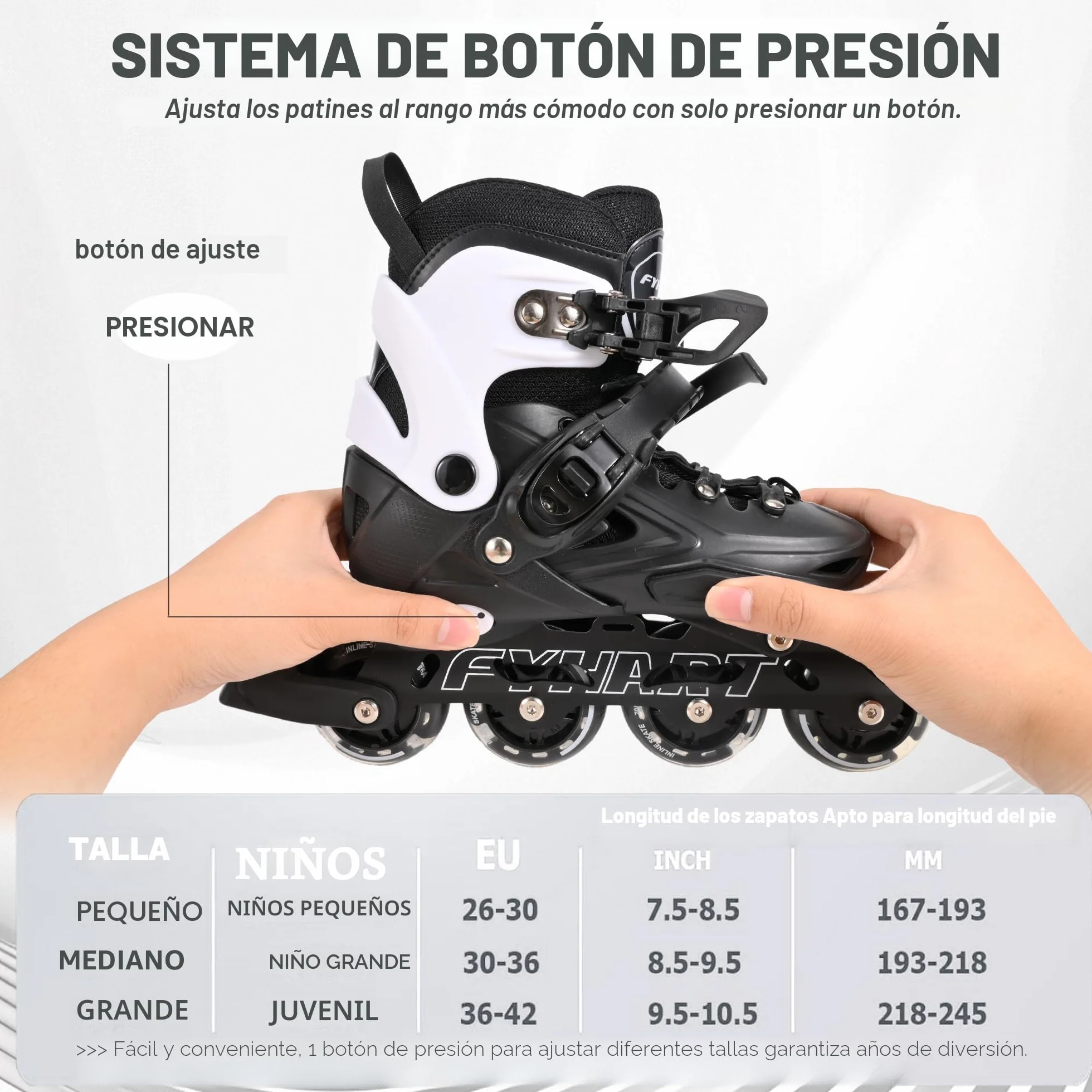 Patines en Línea para Niños y Adultos 4 Ruedas Negro