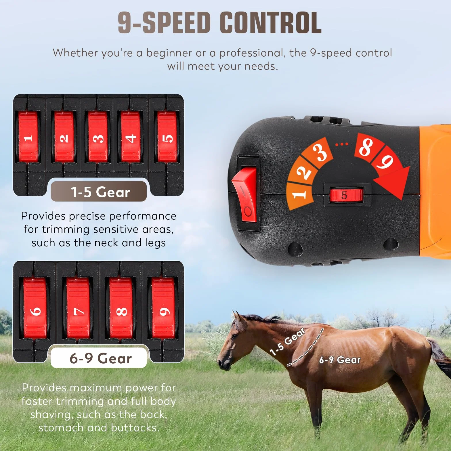 CGOLDENWALL Esquiladora para Caballos Profesional 690W 2800 RPM | 6 Velocidades + Cable 5m | Potencia Industrial para Caballos, Bovinos, Cabras, Ponis & Animales de Pelo Grueso