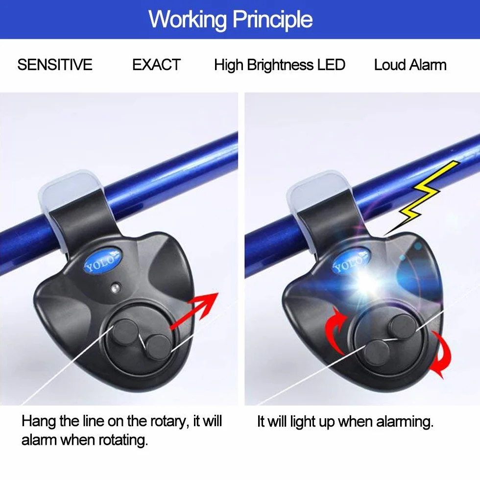Shackcom 3 Sensible Alarma Pesca Picada Mordedura Pescado Bite Indicator para Caña de Pescar Universal Electrónico LED Vibración