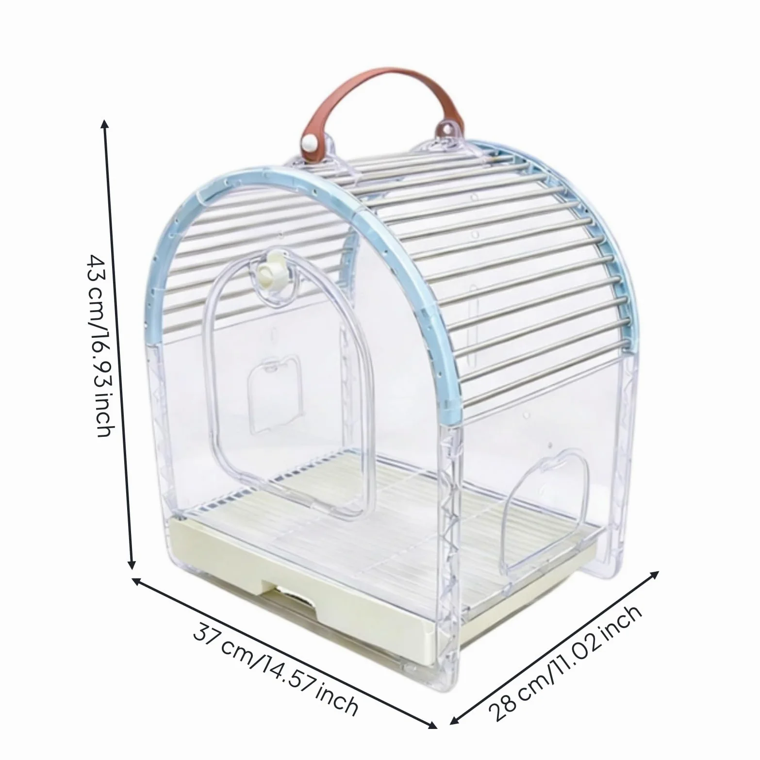 Jaula para Pájaros Portátil Jaula Transporte Aves Hábitat Compacto Cúpula Transparente Barras Acero Inoxidable Ventilada con Comederos Laterales y, Azul