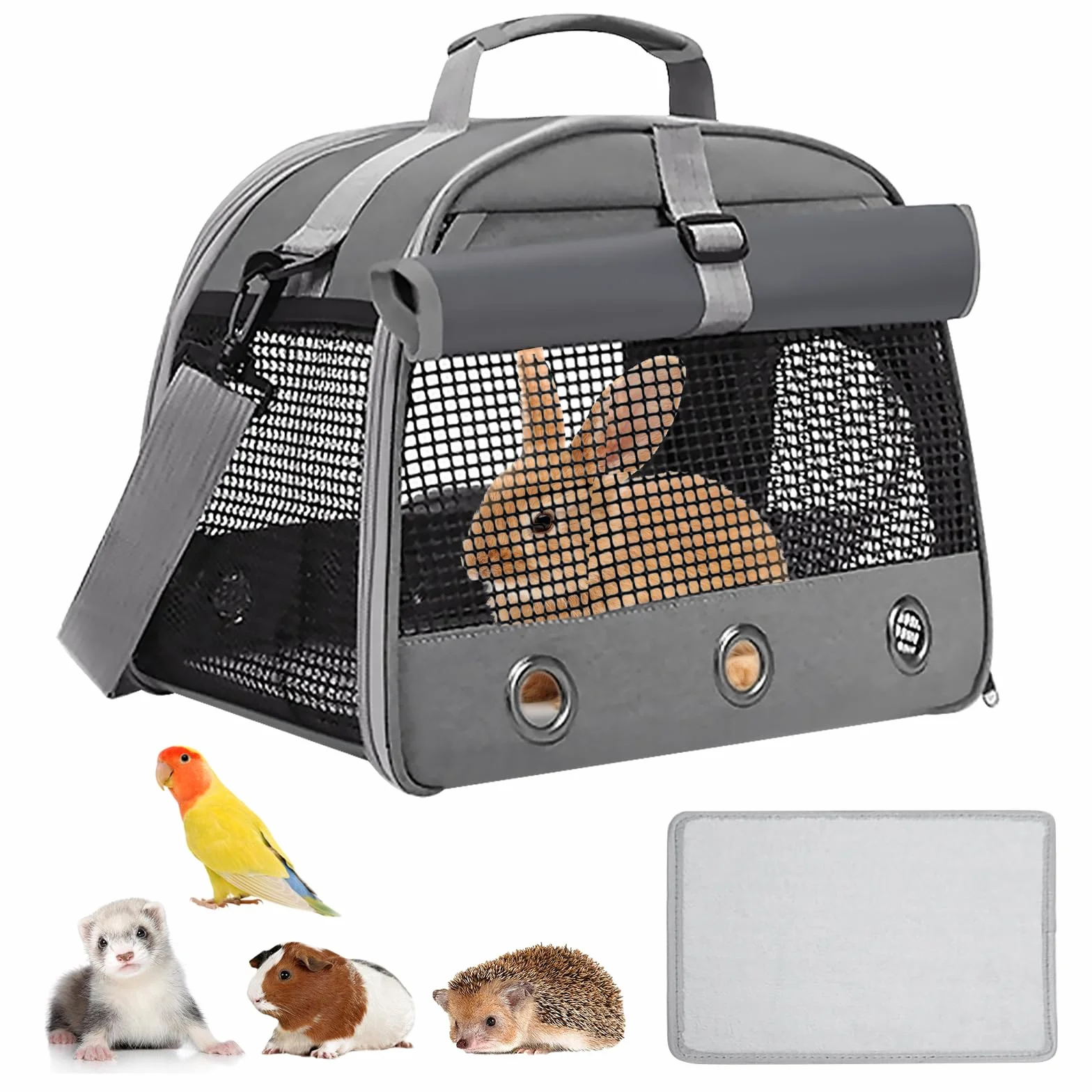 Bolsa De Transporte para Cobayas,35x25x23CM Bolsa De Transporte De Animales Pequeños,Bolsa De Tansporte para Animales Pequeños para Conejos,Erizos, Cobayas Y Mascotas Pequeñas,Gris