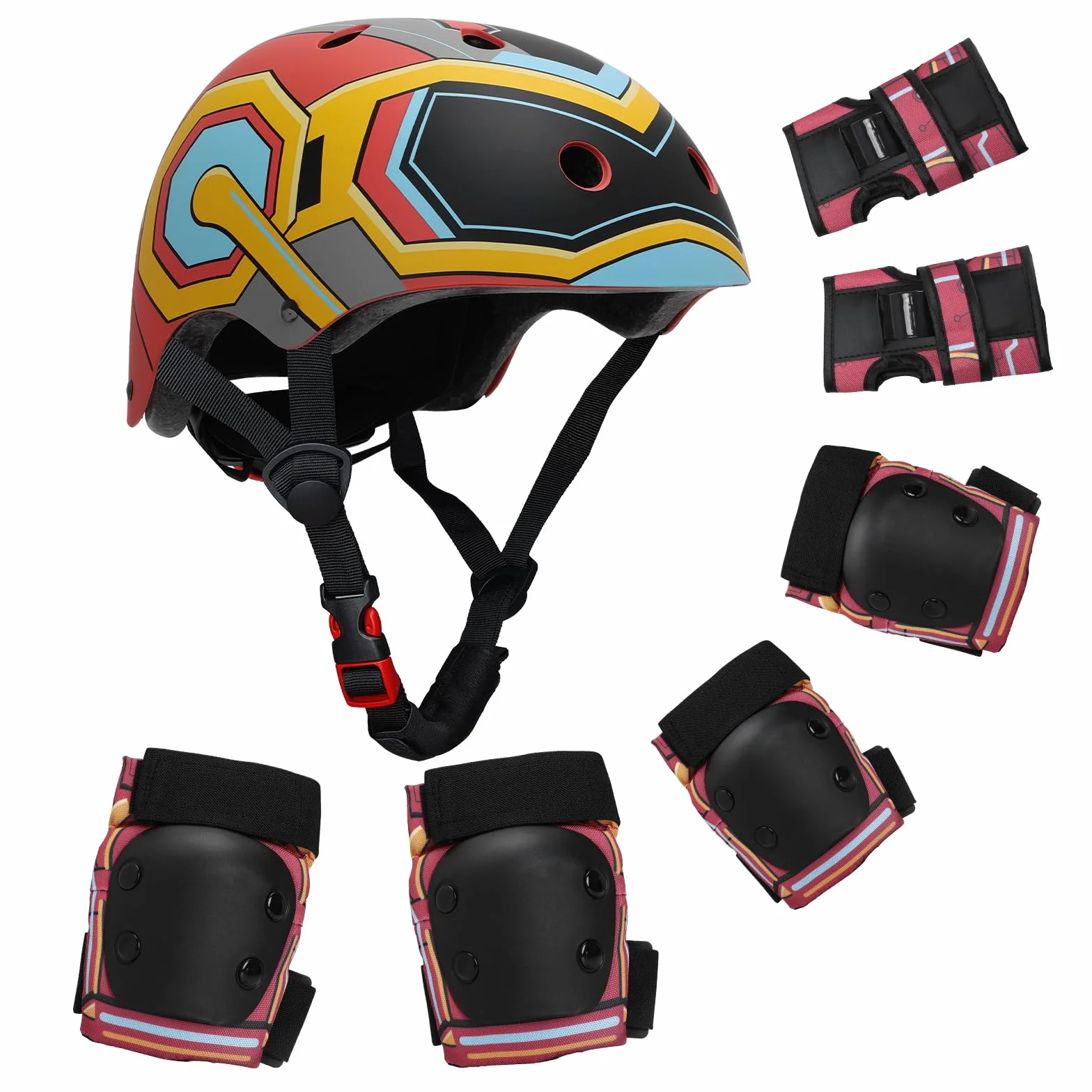 Casco Bicicleta Ajustable Niños 3-8 Años Rodilleras Coderas Muñequeras Protecciones Deportivas
