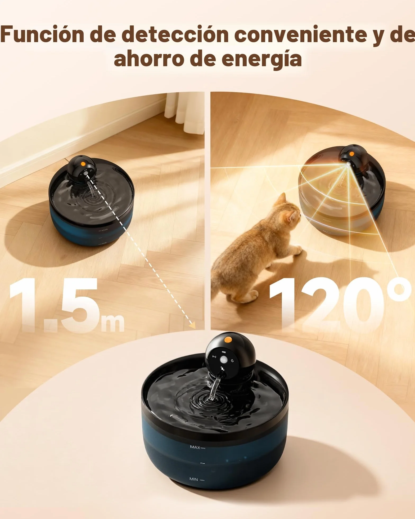 Fuente para Gatos sin Cable: Bebedero Gatos Automatico Inalambrica - 2.6L Fuente Gato con Sensor de Movimiento - Dispensador Agua Gato Recargable con Batería - Dispensador Agua Mascotas con Pilas