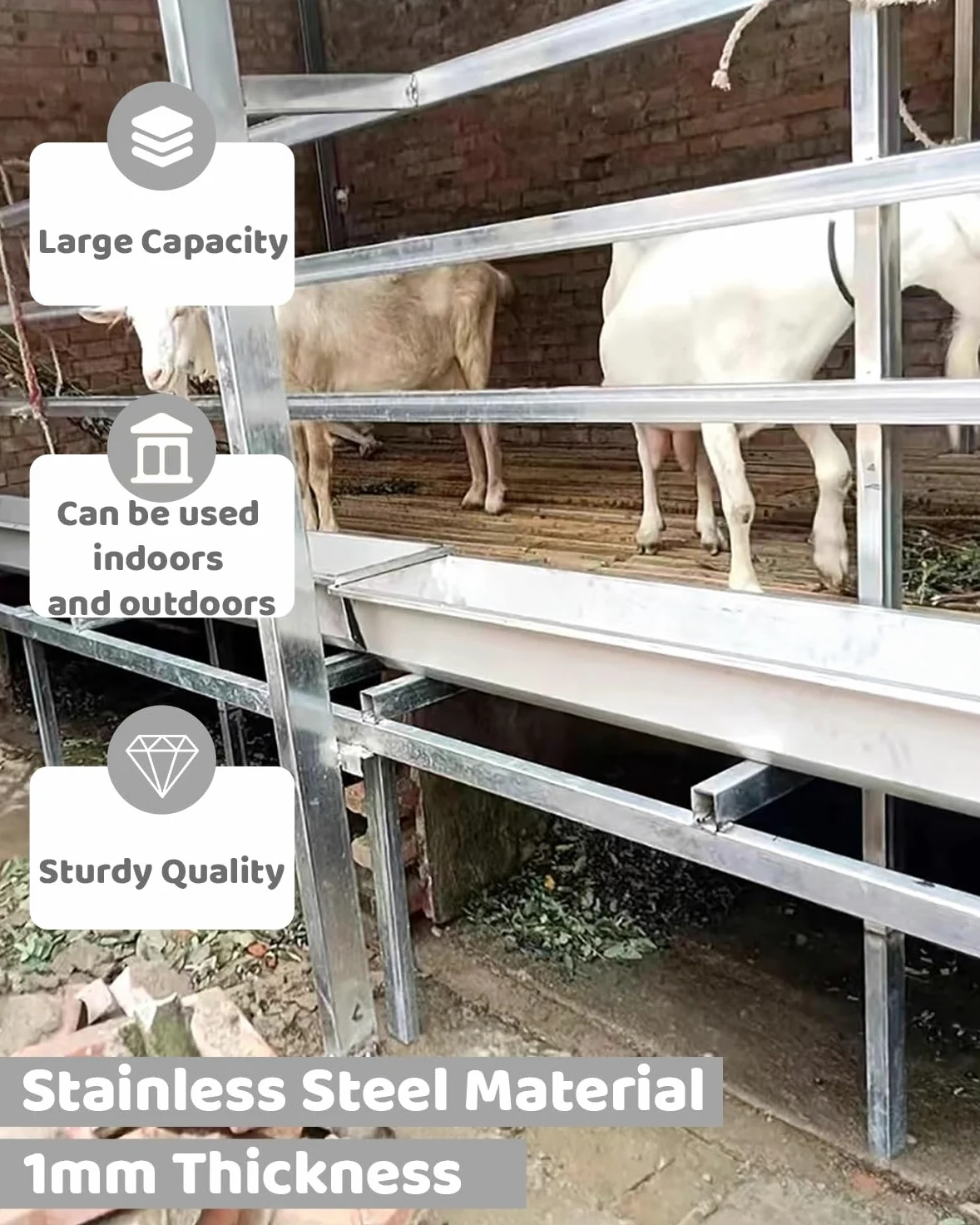 Comedero de Gran Capacidad para Animales de Granja: comedero y Bebedero para Ganado Vacuno, porcino, ovino, caprino y Aves de Corral con Soporte, 100 cm/39 Pulgadas. Ideal para la alimentaci