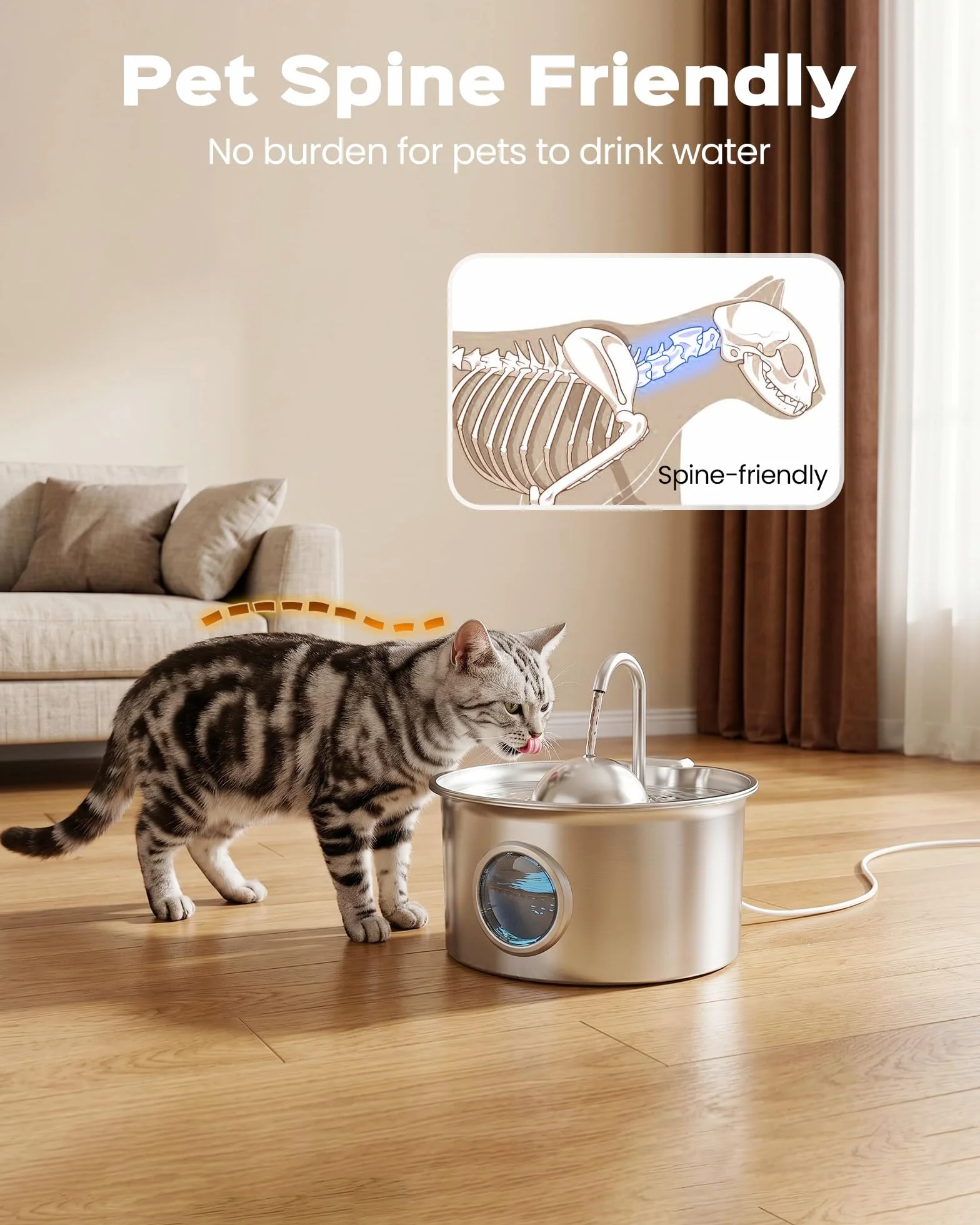 Fuente para Gatos Acero Inoxidable: Bebedero Gatos Automatico - 2.6L Fuente Gato Acero Inoxidable - Dispensador Agua Gato - Dispensador Agua Mascota - Filtración de Cuatro Capas - Hemiesférico