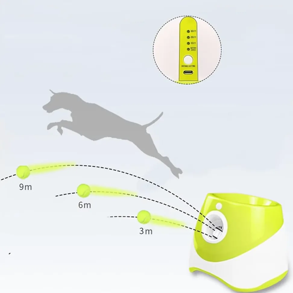 Lanzador automático de Pelotas para Perros, Lanzador de Pelotas de Tenis, Lanzador de Pelotas para Perros con 6 Mini Pelotas de Tenis de 2 Pulgadas y Bolsa de Malla, Lanzador Interactivo
