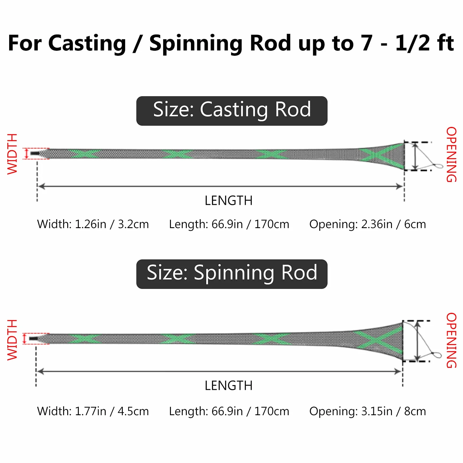 Bassdash Casting Spinning Fishing Rod Sleeves Protectores para Cañas de Pescar 7-1/2ft