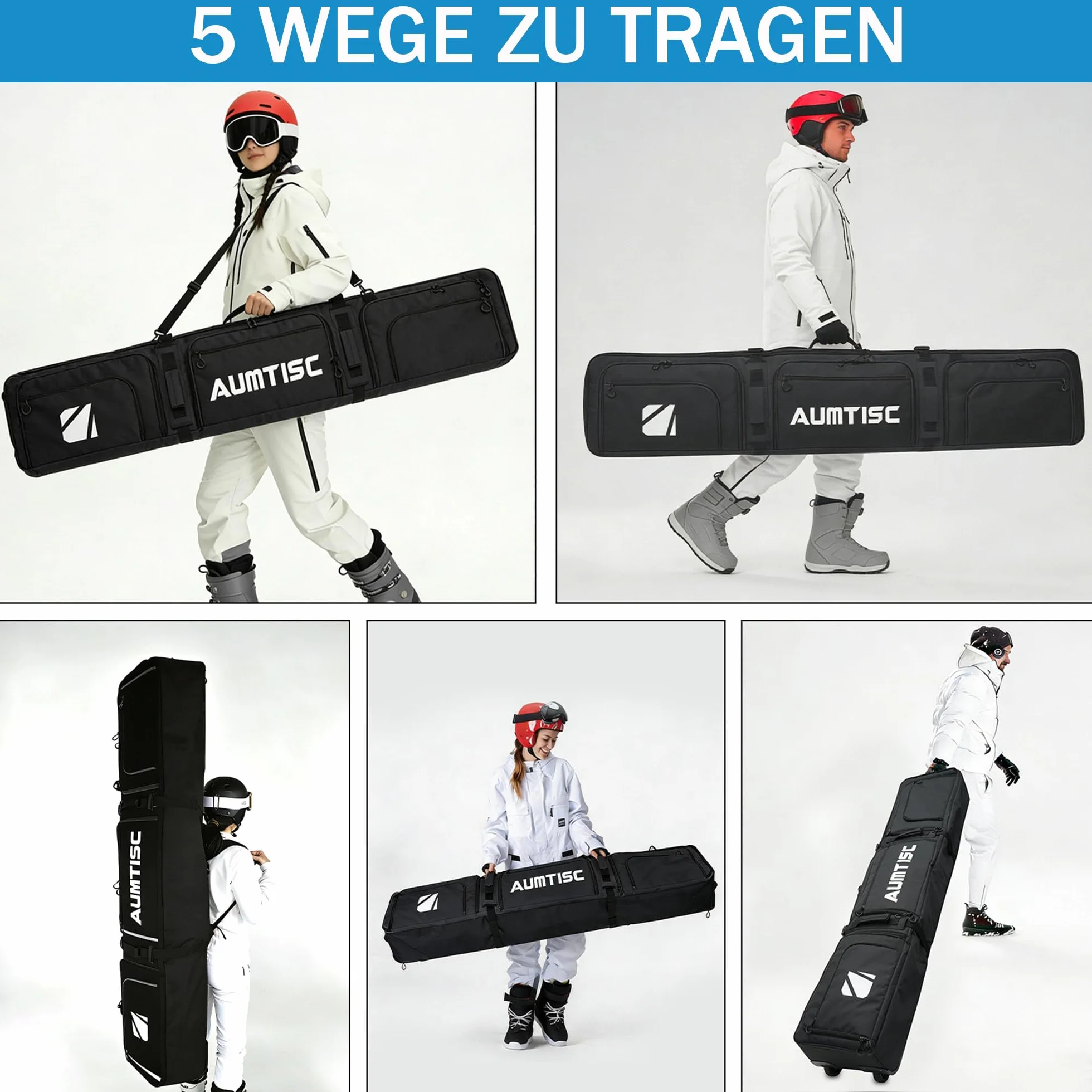 AUMTISC Bolsa de Snowboard con Ruedas Acolchada para Esquís 165-175 cm