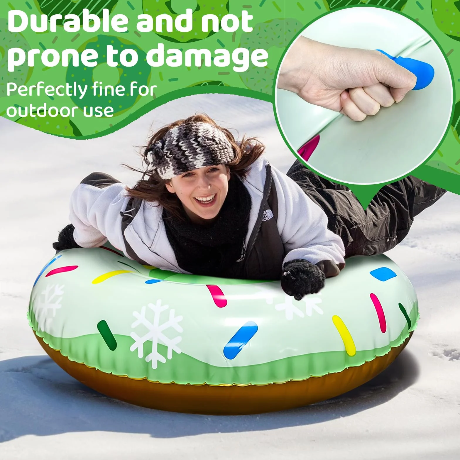 SilverChry Trineo Hinchable de Nieve de 80 cm, Tubo de Nieve Inflable con Asas para Niños y Adultos