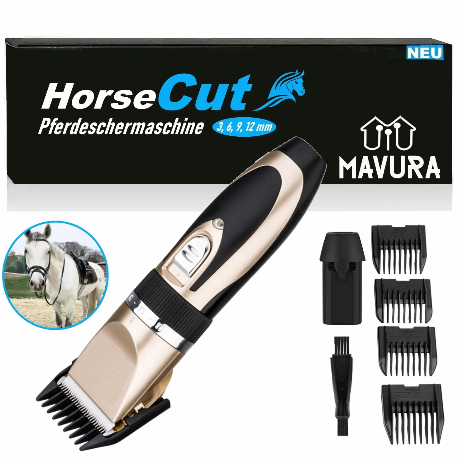 Horzecut - Cortapelos para caballos, extremadamente silencioso, con batería, cortapelos de caballos, manejable y ligera