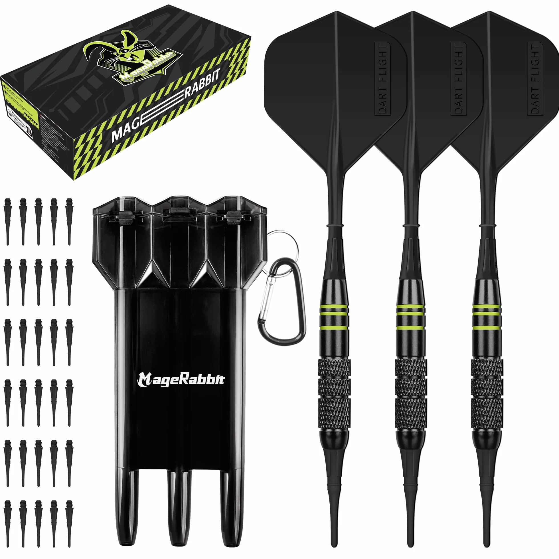 Juego de dardos de punta suave 18 g con estuche de regalo, barriles de cobre y plumas integradas, 24 puntas de plástico