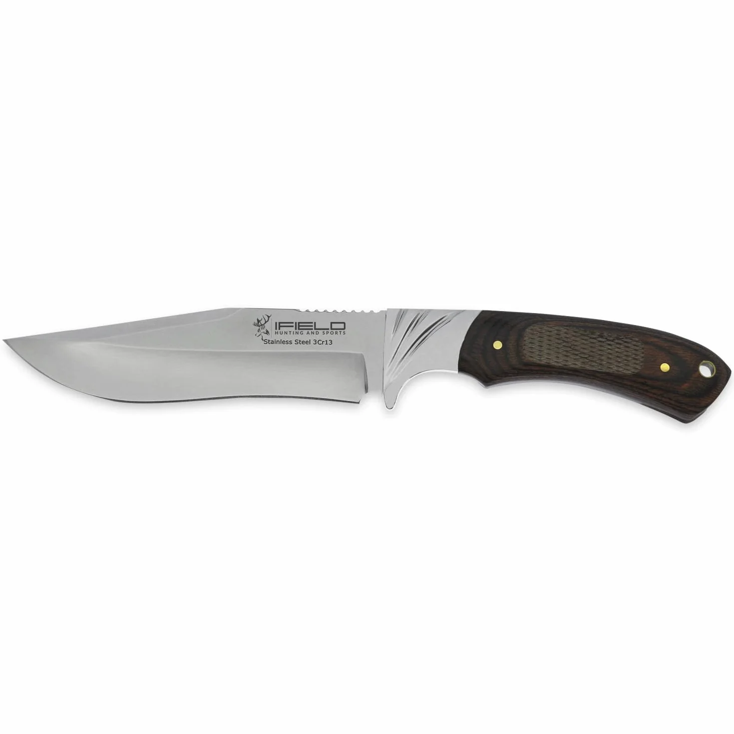 iFIELD Cuchillo de caza Camper EL29009 26 cm Hoja 14 cm Acero Inoxidable Miel Marrón Funda Piel