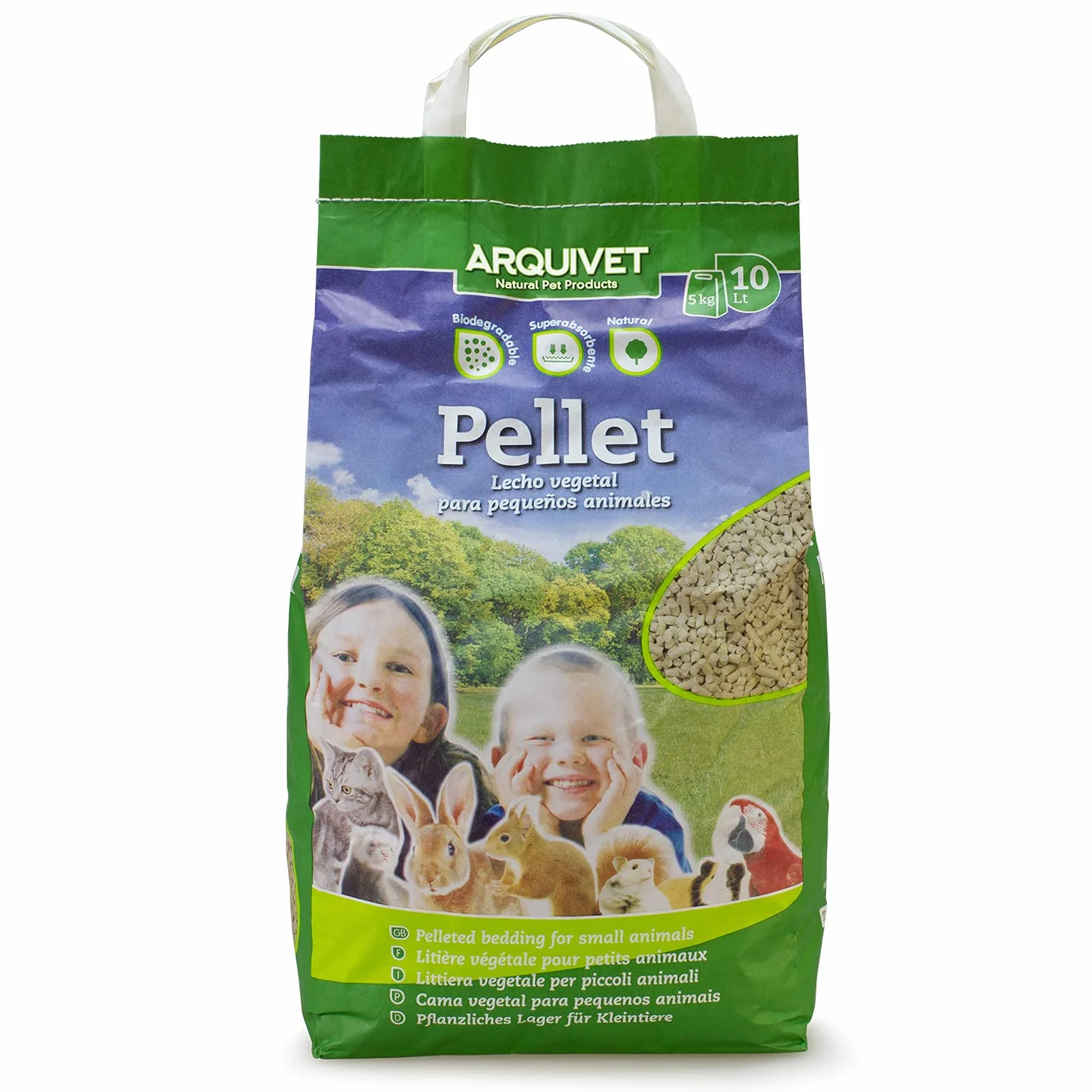 Arquivet Pellet - Lecho higiénico Natural, Vegetal, orgánico para Gatos y pequeños mamíferos roedores, 10 L