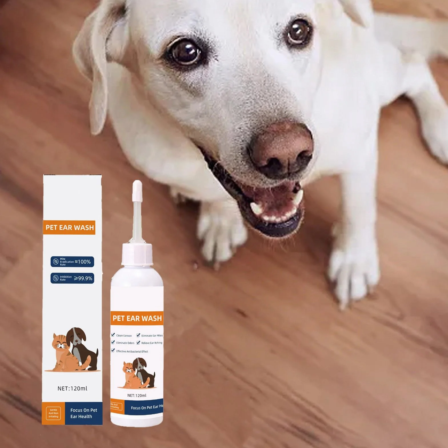 Generisch 2026 Gotas de limpieza de cerumen para gatos y perros, limpieza de oídos, solución de limpieza del conducto auditivo, 120 ml (blanco, 16 cm)