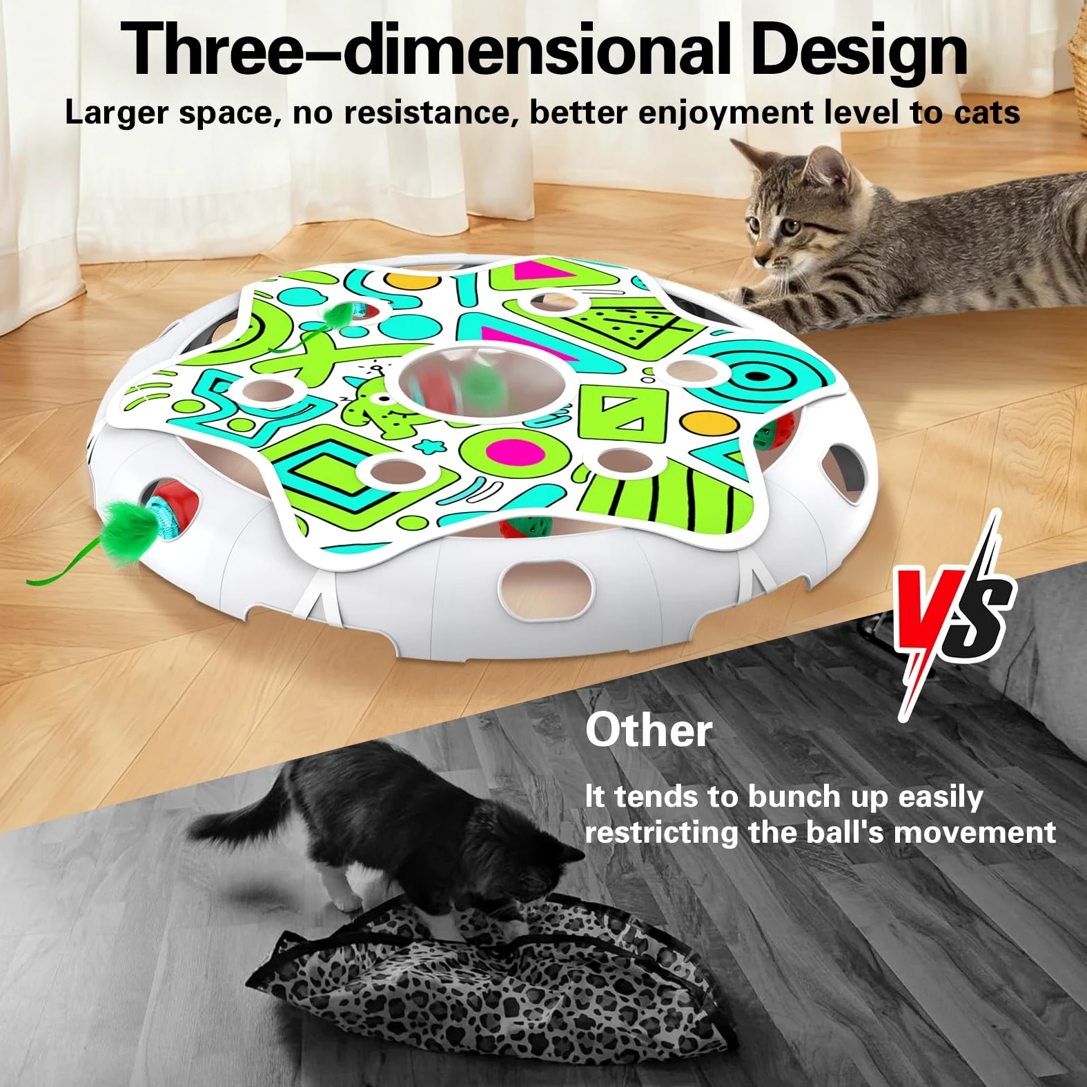 Sofolor Juego interactivo de juguete para gatos, juguete para esconderse con bola de gato activada por movimiento, 2 juguetes para gatitos, bola de campana, juguetes de ejercicio para gatos adultos