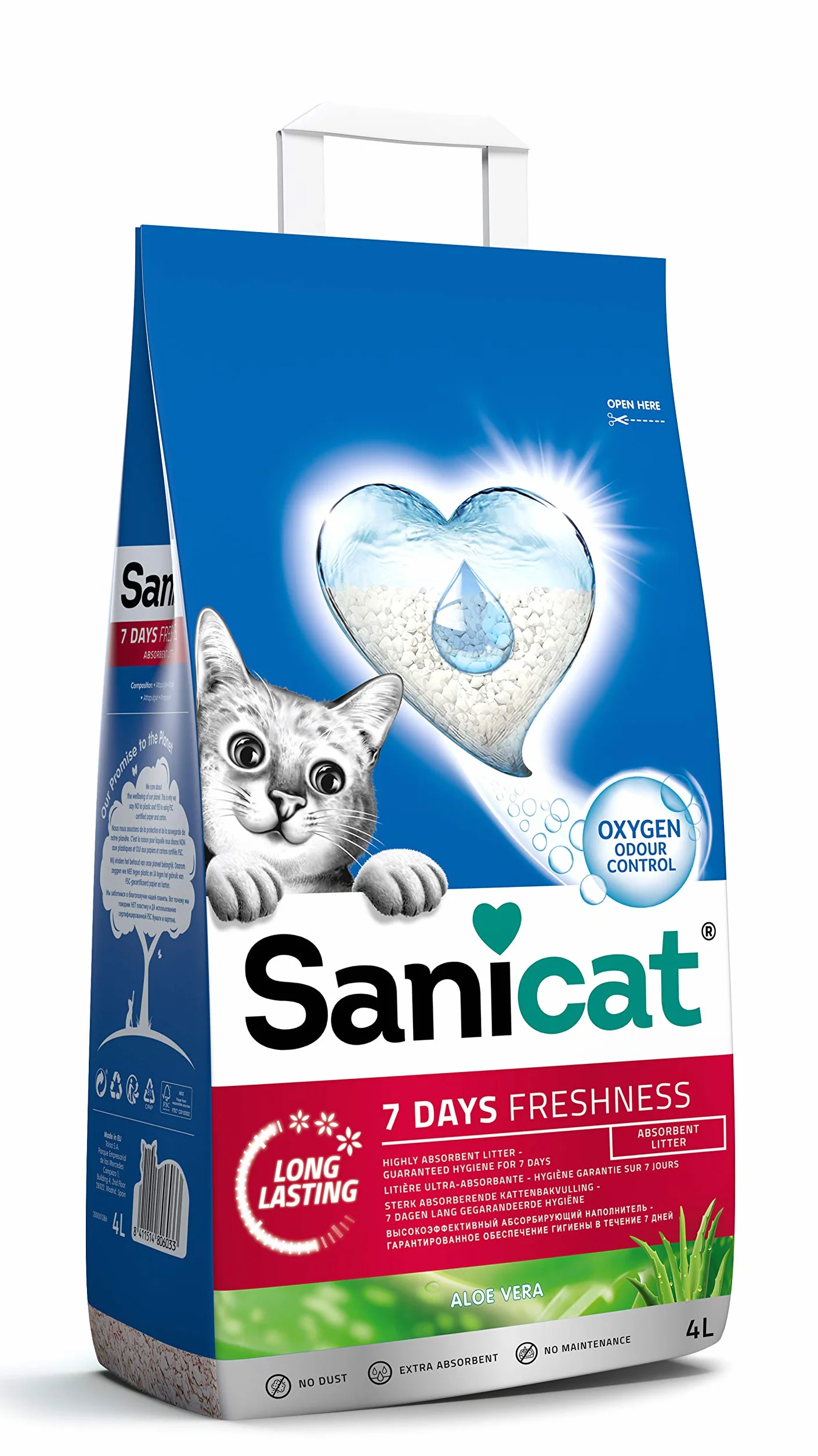 Sanicat - Arena para Gatos Classic con Aloe Vera | Controla el Olor Durante 7 días | Absorción rápida | Producto higiene de tu Mascota | 4L de Capacidad