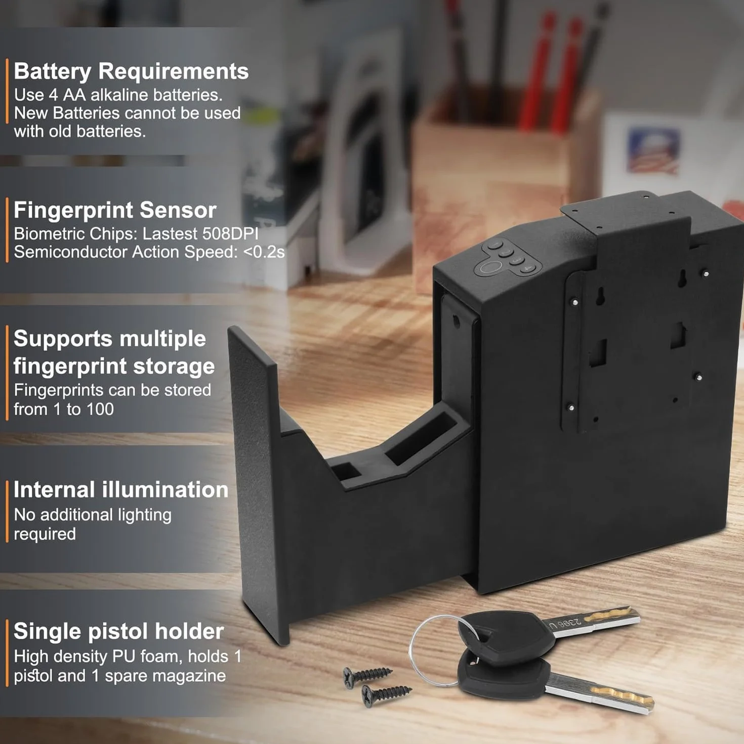 Caja Fuerte para Armas con Huella Digital y Cerradura con Llave, Armero para Pistola