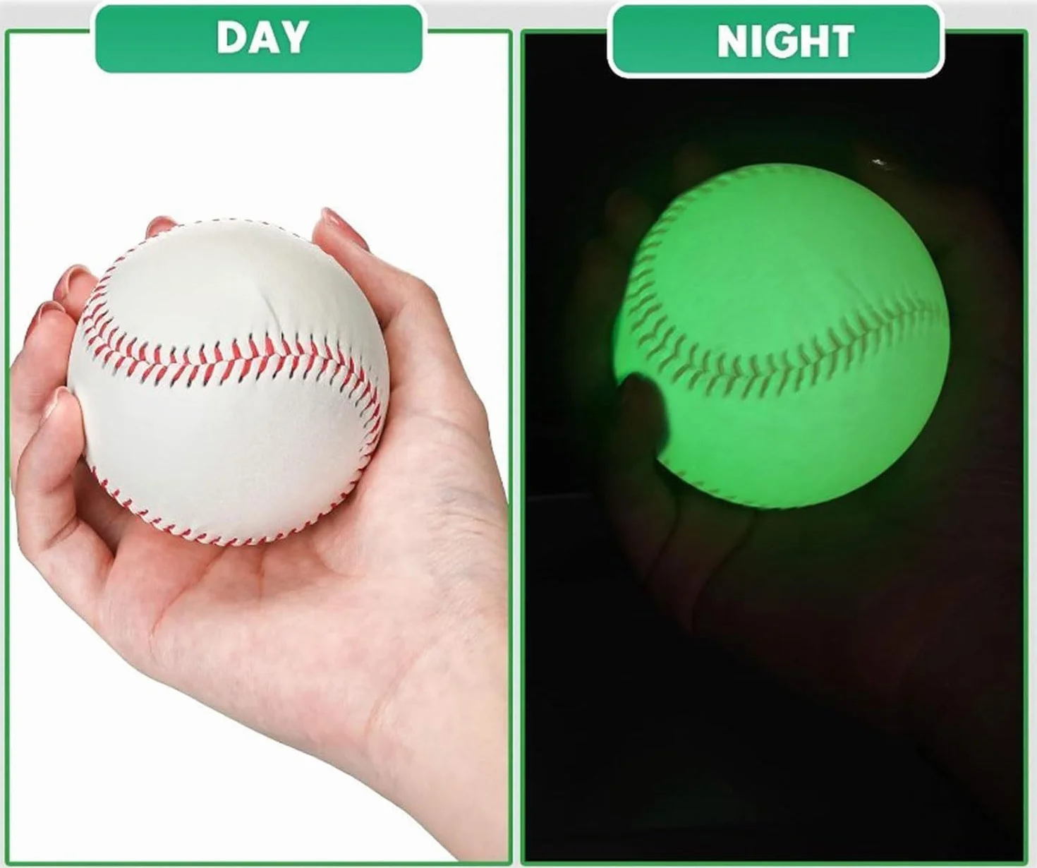 Pelotas de béisbol luminosas de 9 pulgadas que brillan en la oscuridad para práctica nocturna