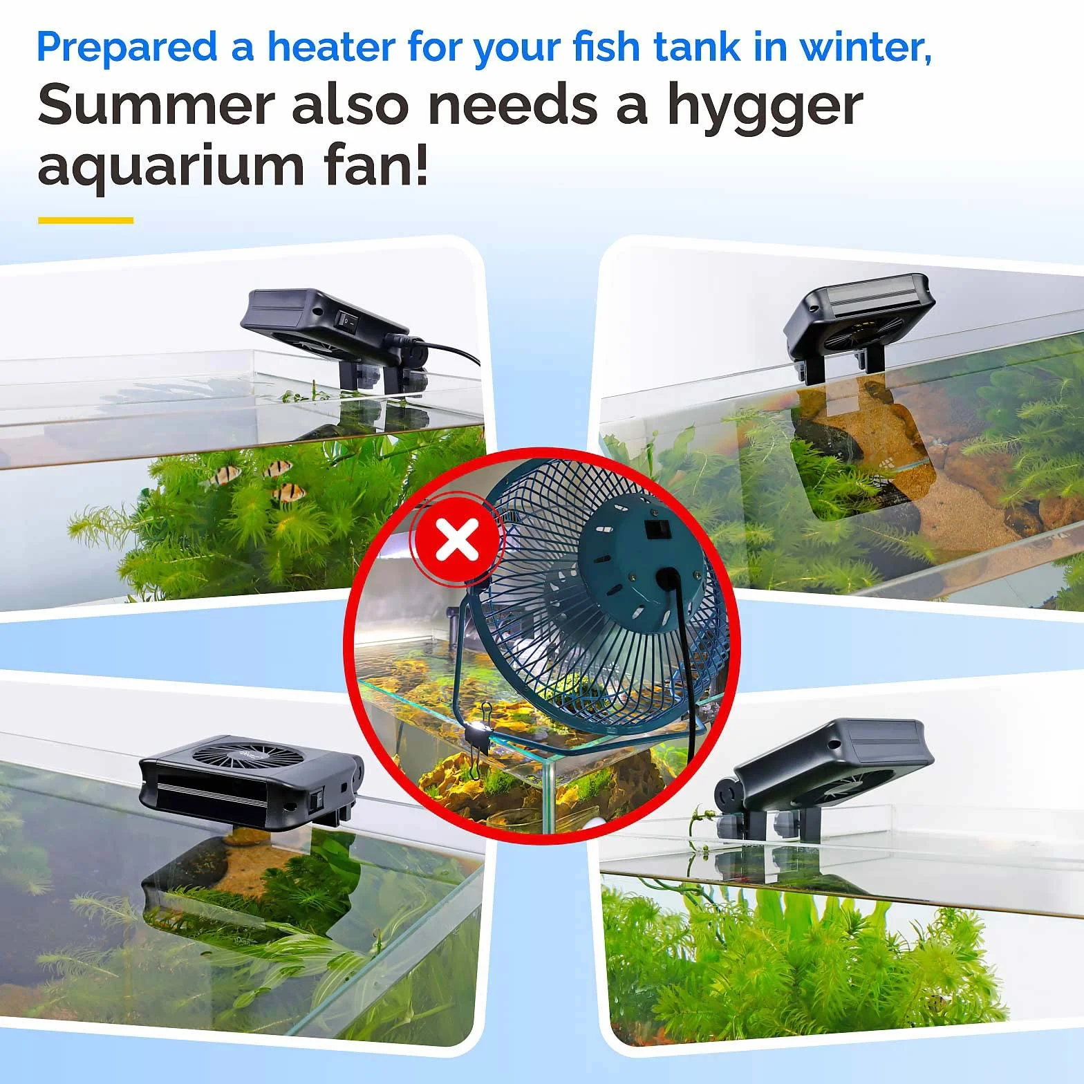 Hygger Ventilador de Acuario, Enfriador de Acuario, Ventilador Acuario Silencioso con Control de Velocidad Ajustable, Adecuado para Piscinas de Agua Dulce de hasta 30cm (1 Ventiladores)