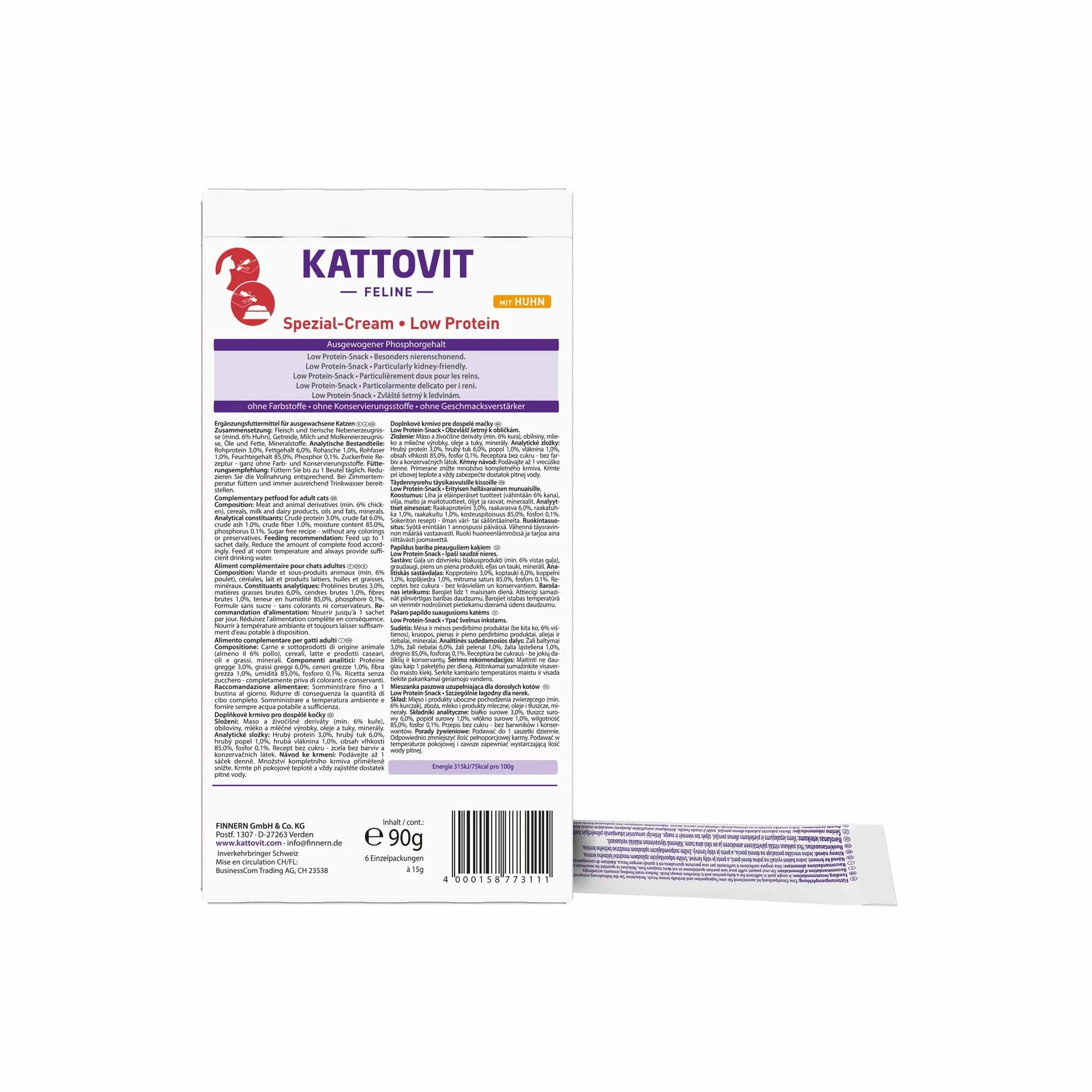 Kattovit Special Cream Riñón Renal con Pollo | 11 x 6 x 15 g | Alimento complementario para Gatos Adultos | Completamente Libre de azúcar, colorantes y conservantes