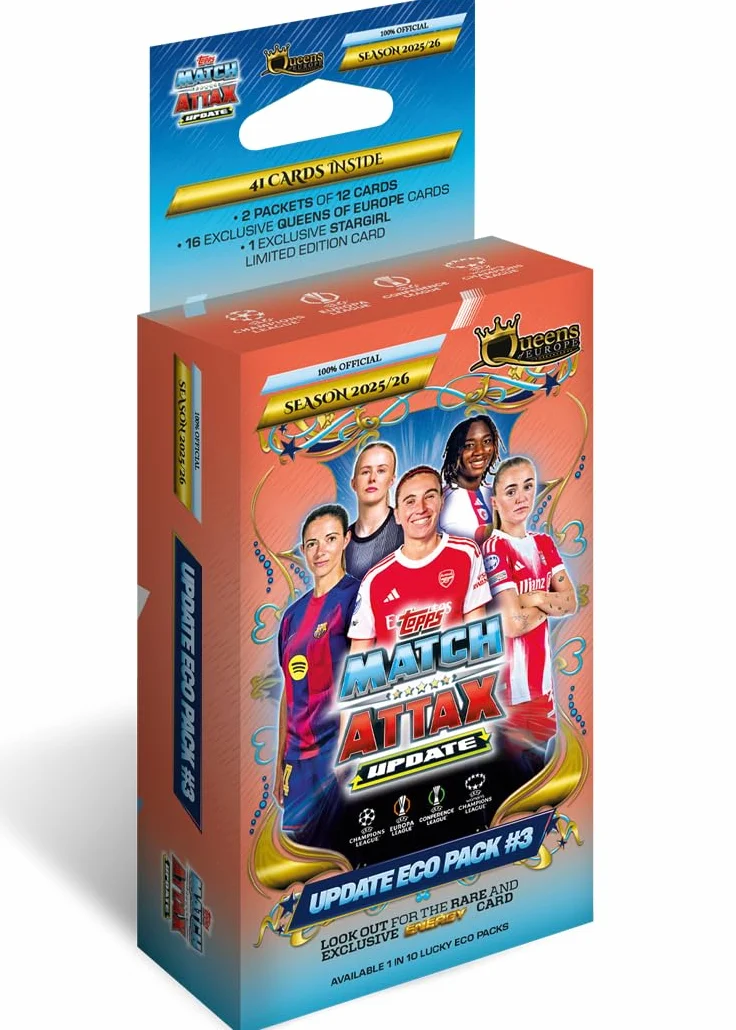 Topps UCC Match Attax 2025/26 Update Eco Pack #3 Queens of Europe 41 tarjetas 16 exclusivas edición limitada Star Girl