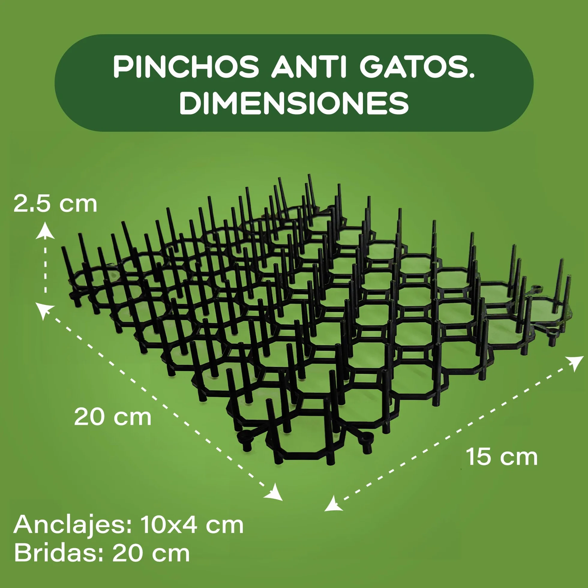 Pinchos Anti Gatos, 12 Alfombrillas 15x20cm + 12 Anclajes + 20 Bridas. Repelente para Gatos Jardin, para Interior y Exterior Mantiene Alejados a los Gatos (12 Alfombrillas 15x20 cm)