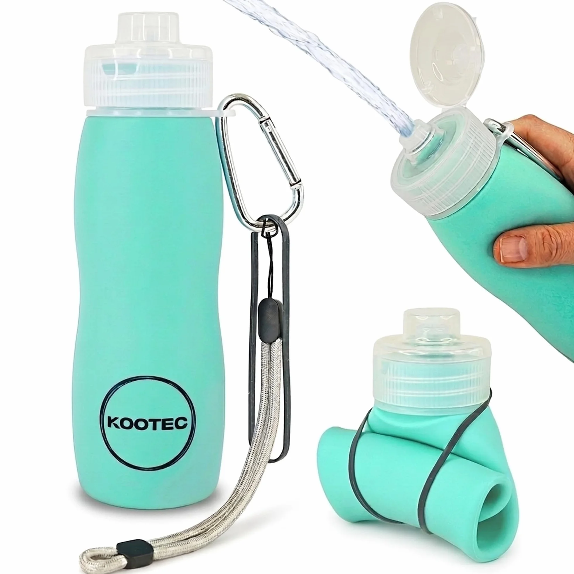 Botella Pipi Perros Silicona Plegable 400ml + Mosquetón + Goma Elástica + Cinta Ajustable 18cm | Botella Pipi Perros Calle con Chorro a Presión Controlable Antigoteo y Portátil (Verde Menta)